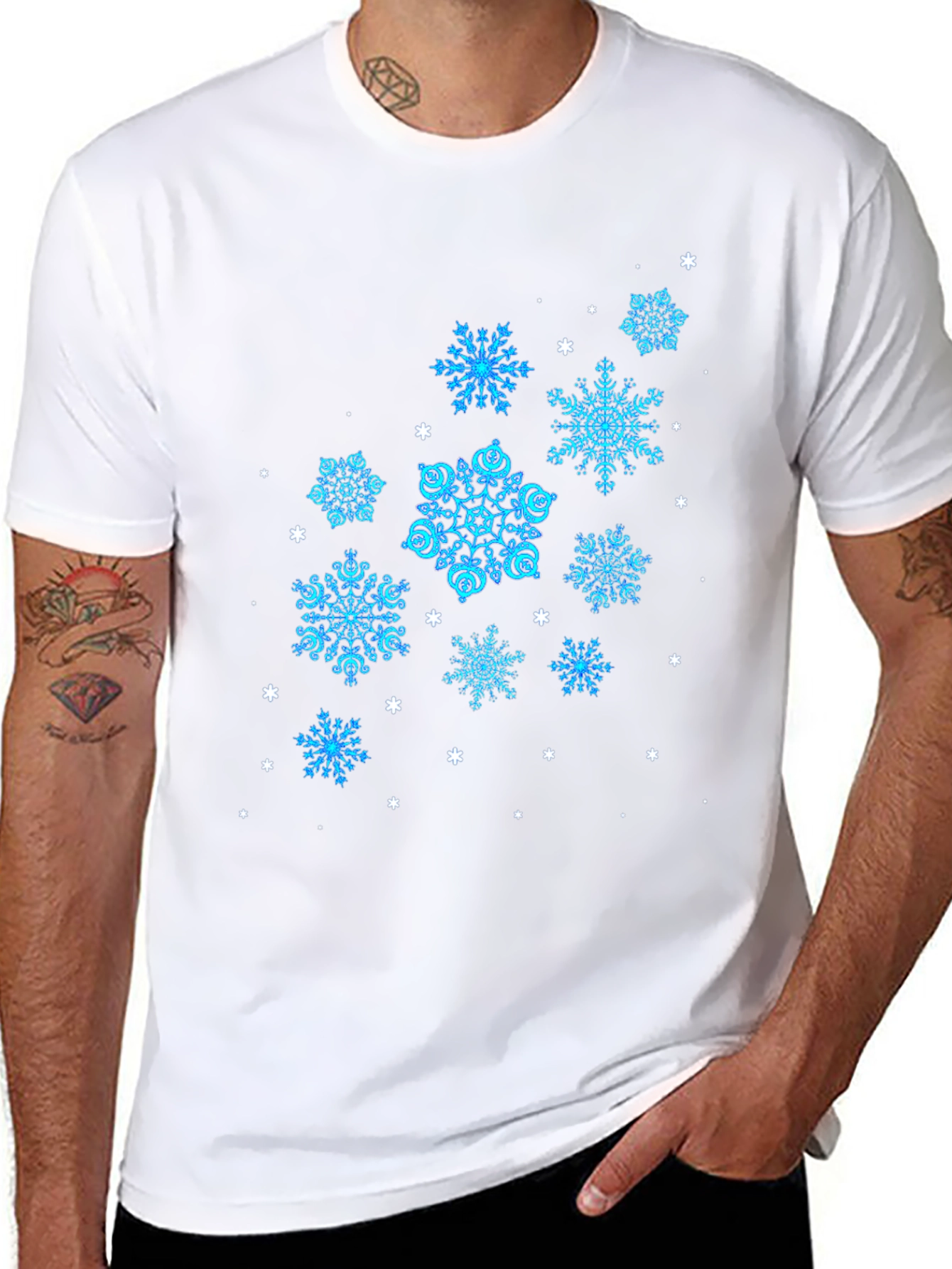 Black Snowflake Pattern Black T-Shirt view 8