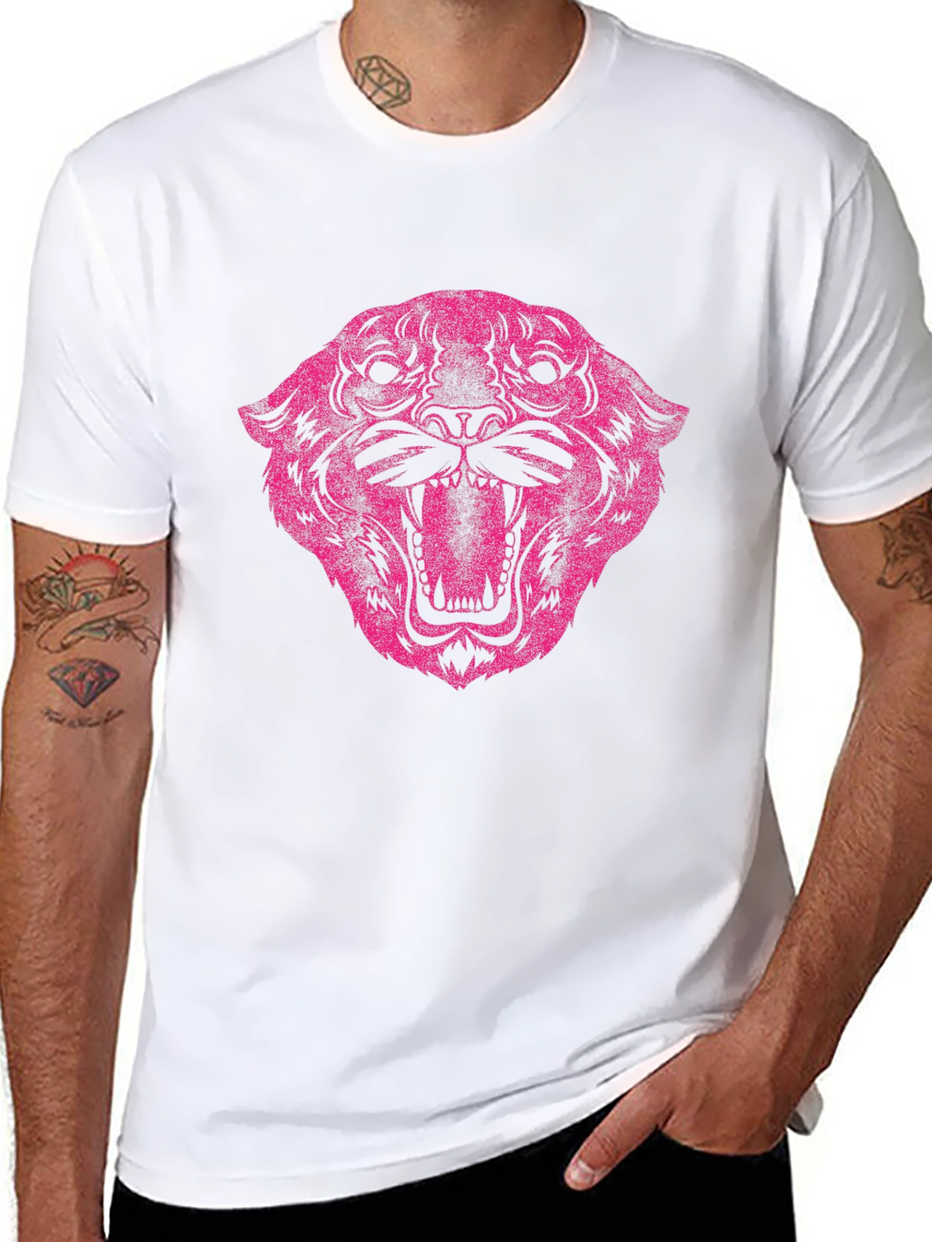 Black Pink Tiger Graphic Black T-Shirt view 8