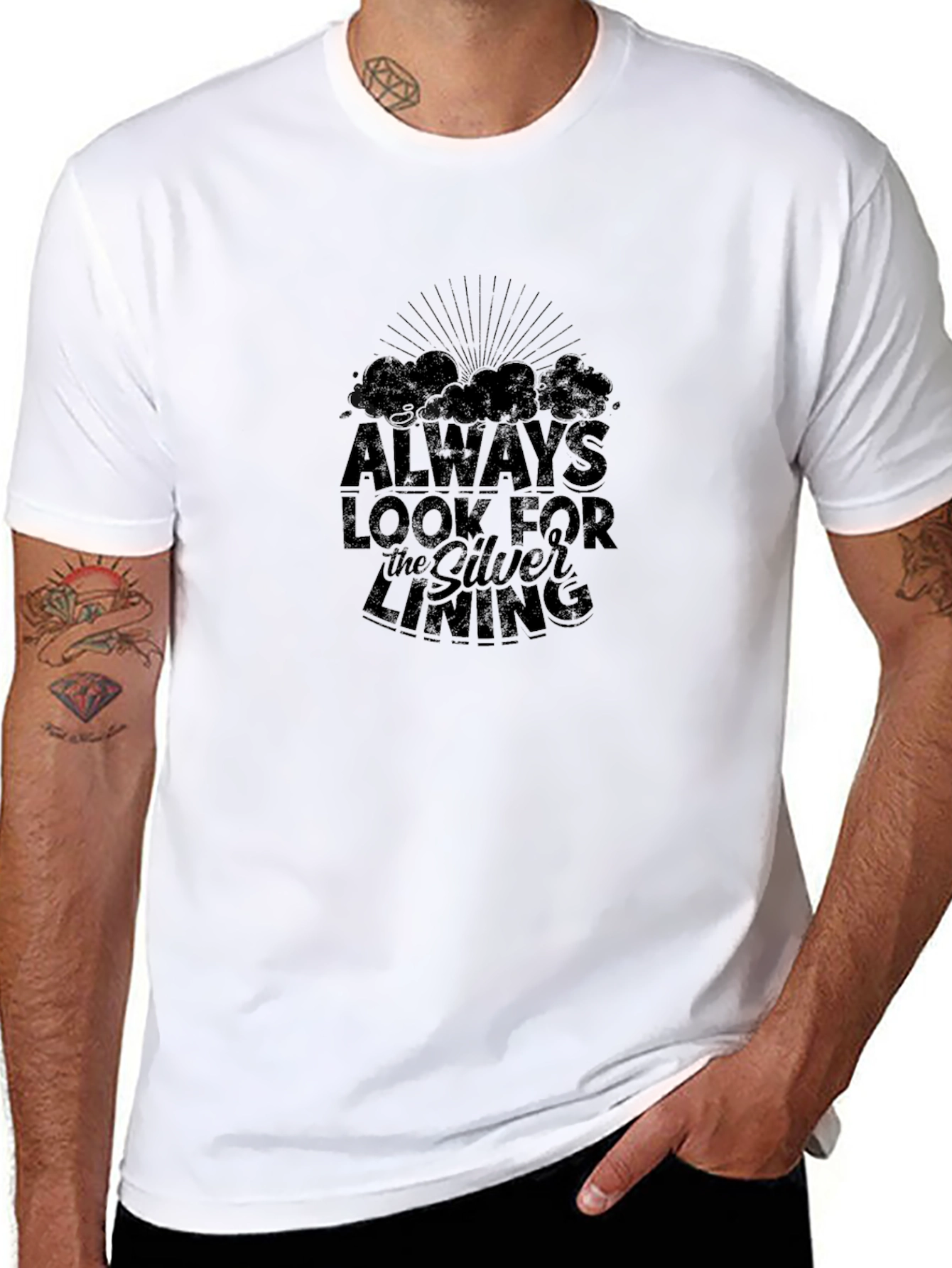 Black Always Look For The Silver Lining Black Graphic T-Shirt view 8