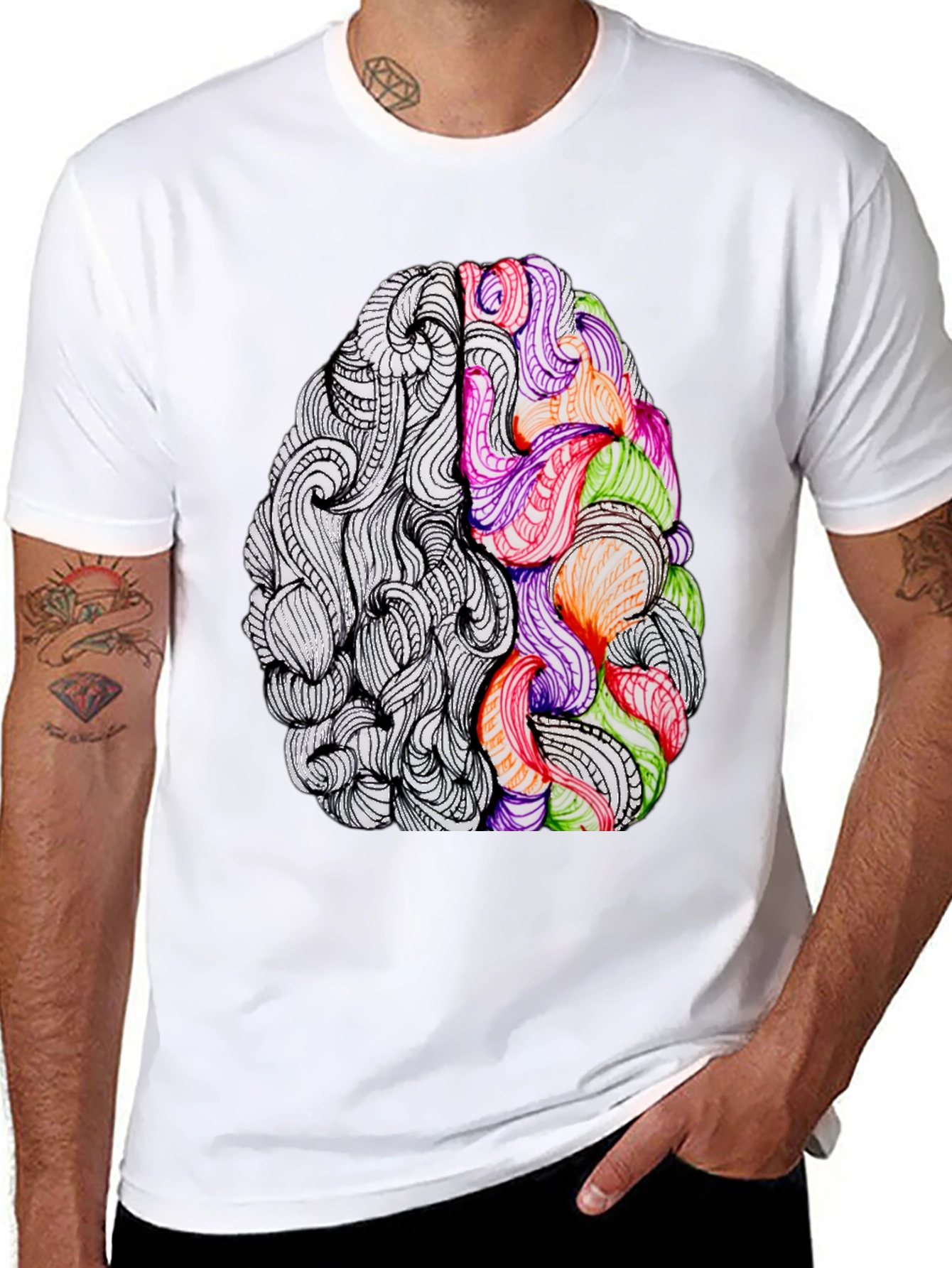 Black Brain Art Graphic Tee - Creative Thinking T-Shirt view 8