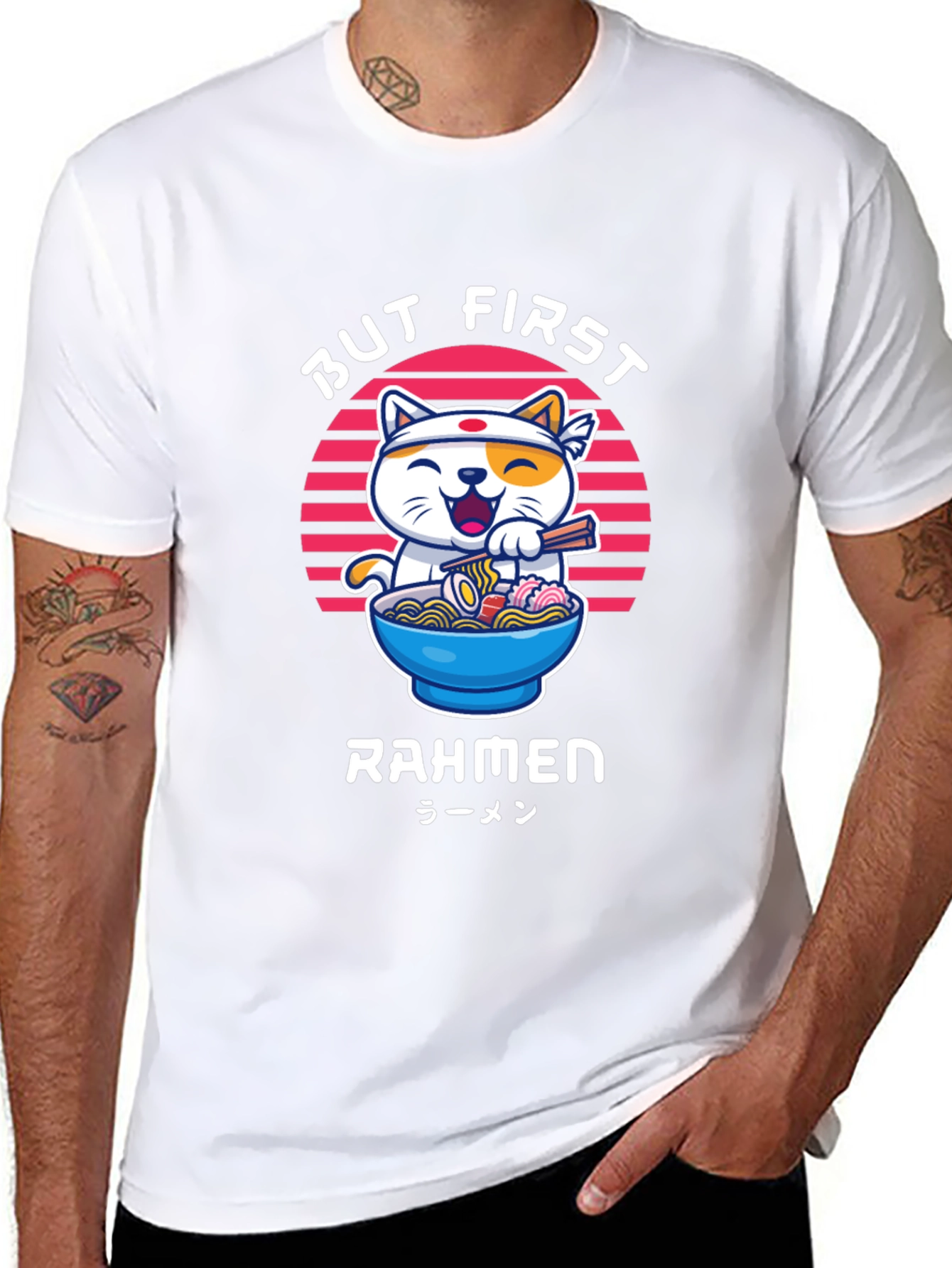 Black But First Rahmen Cat Graphic T-Shirt view 8