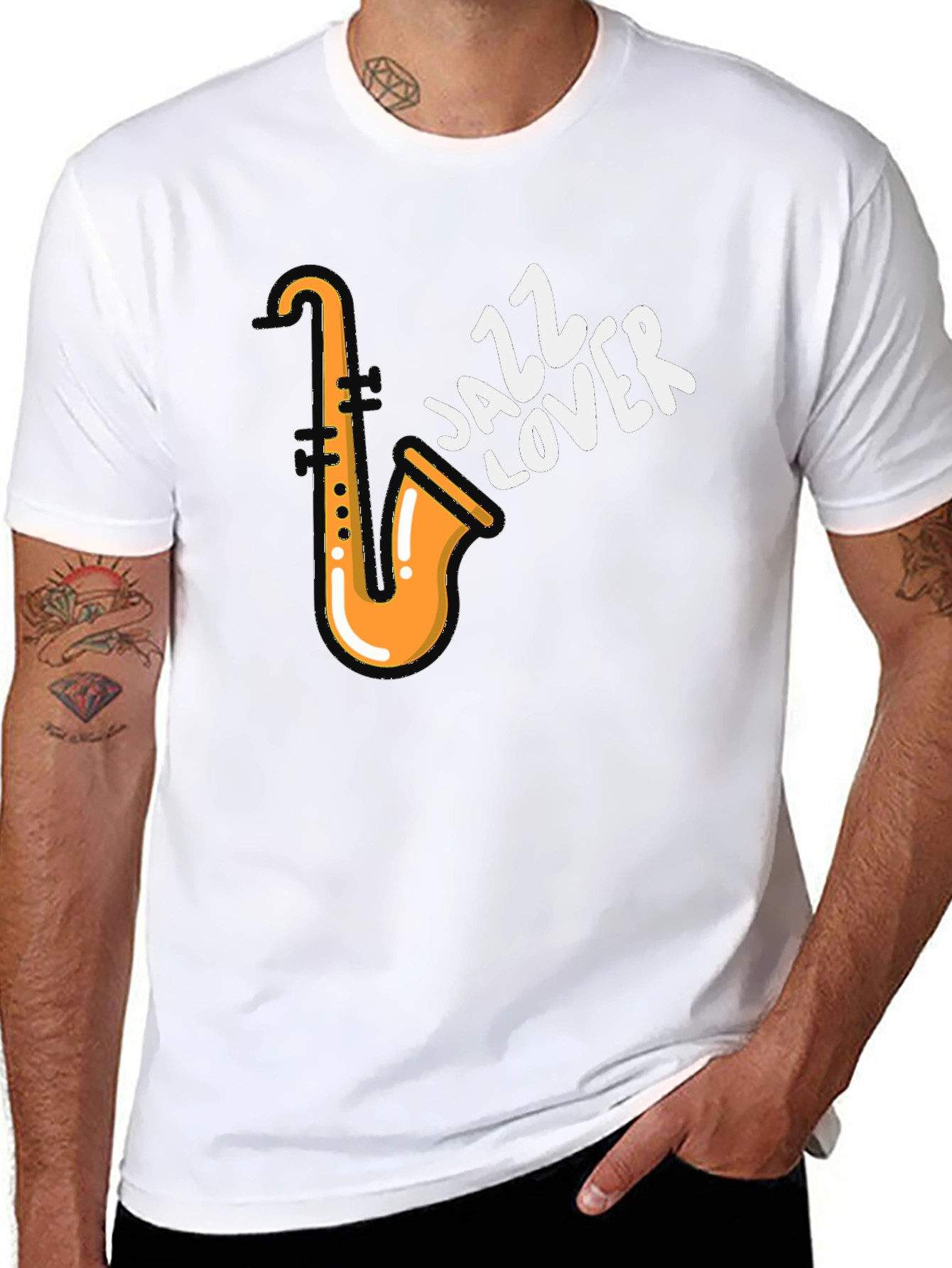 Black Jazz Lover T-Shirt - Saxophone Design view 8