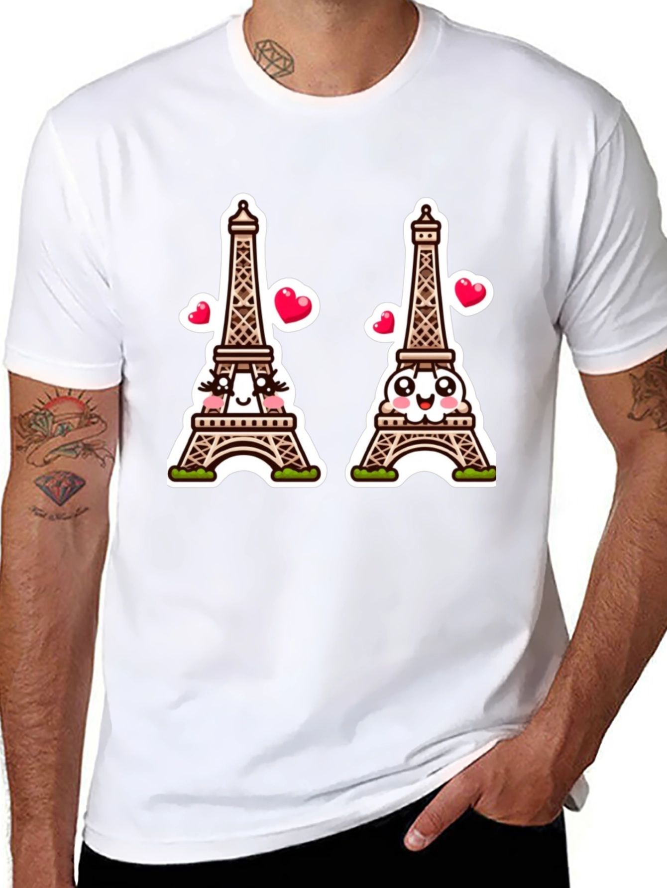 Black Parisian Love T-Shirt, Eiffel Tower Cartoon view 8