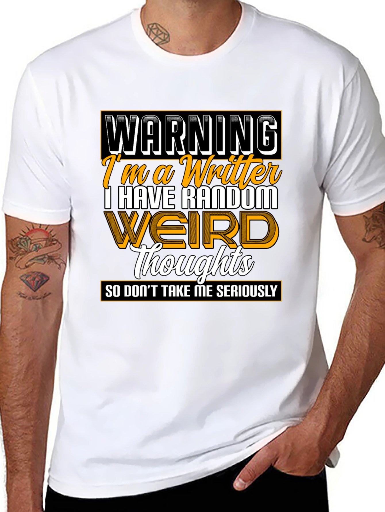 Black Warning Writer Graphic Tee - Random Weird Thoughts T-Shirt view 8