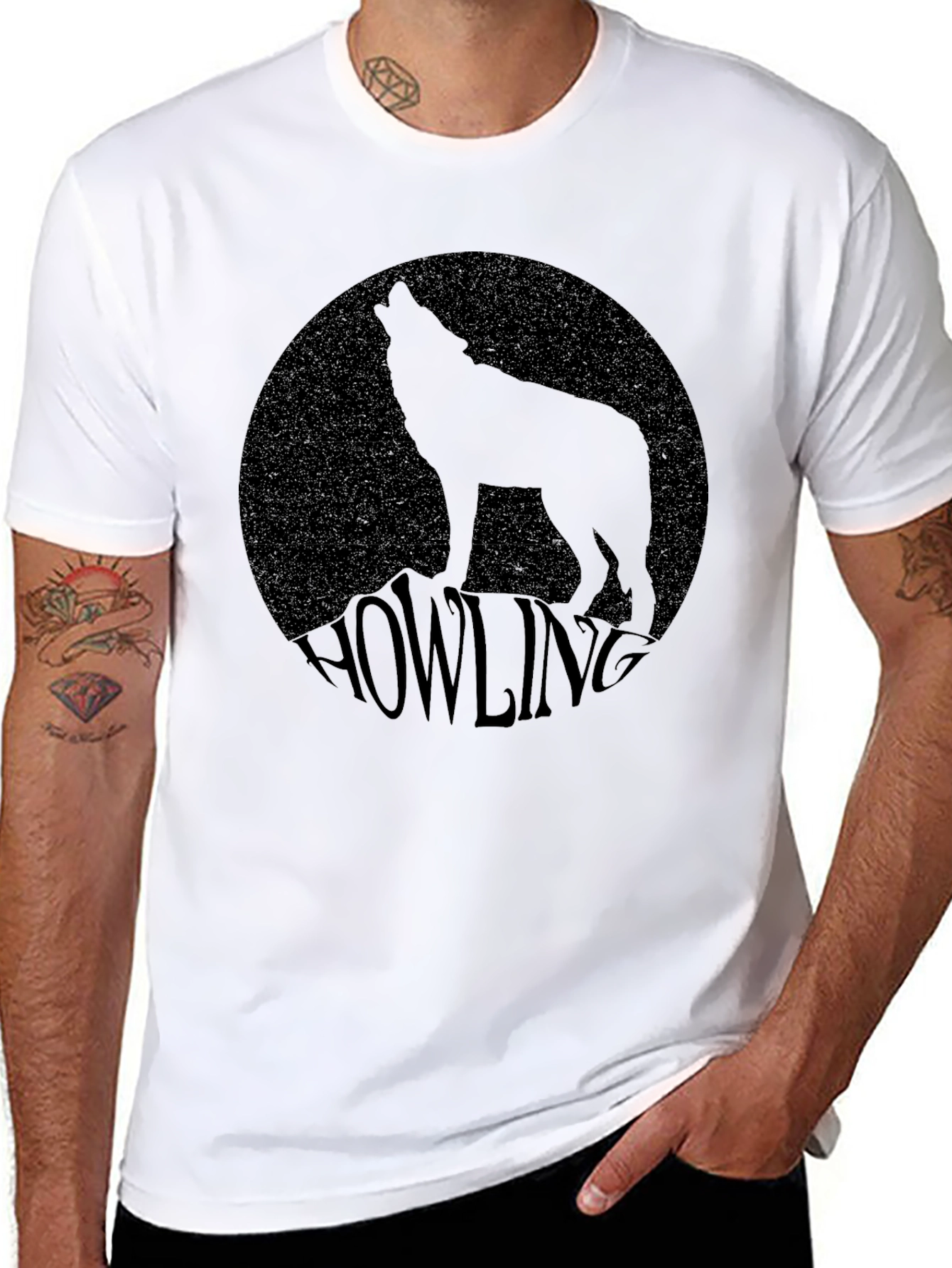 Black Howling Wolf Graphic Tee - Black view 8