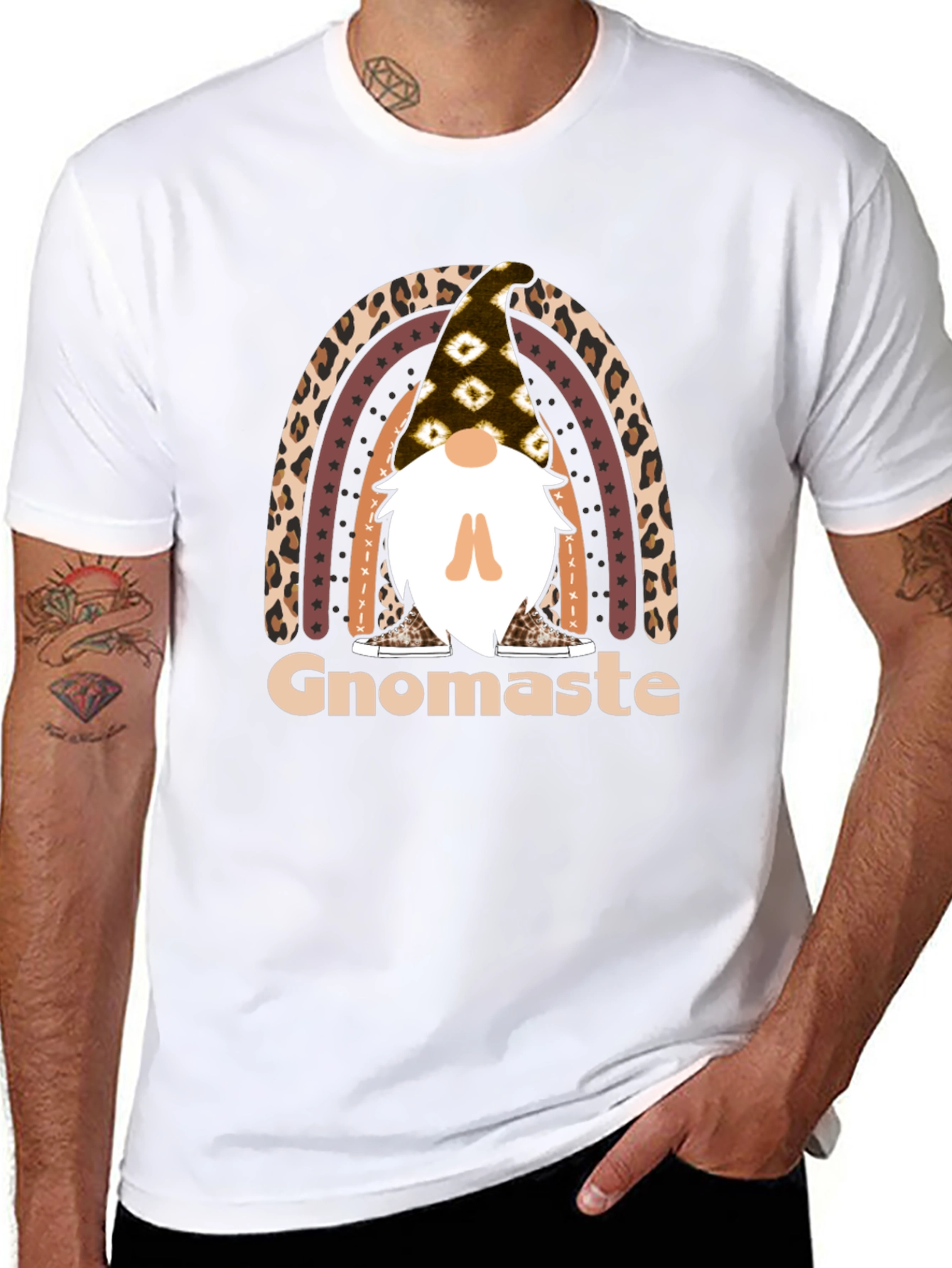 Black Gnomaste T-Shirt - Yoga Gnome Rainbow Tee view 8