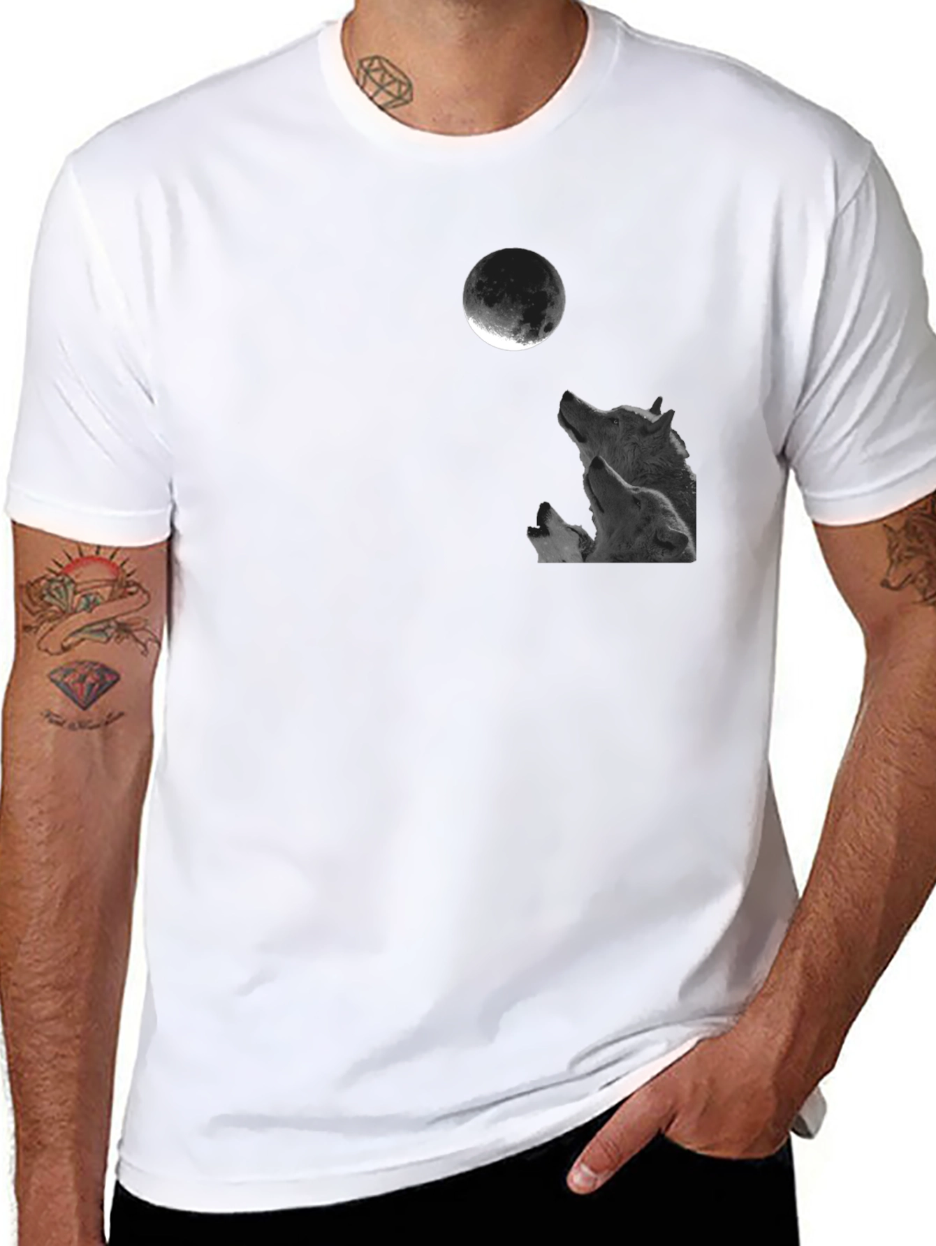 Black Wolf Moon Graphic Tee - Black Cotton T-Shirt view 8
