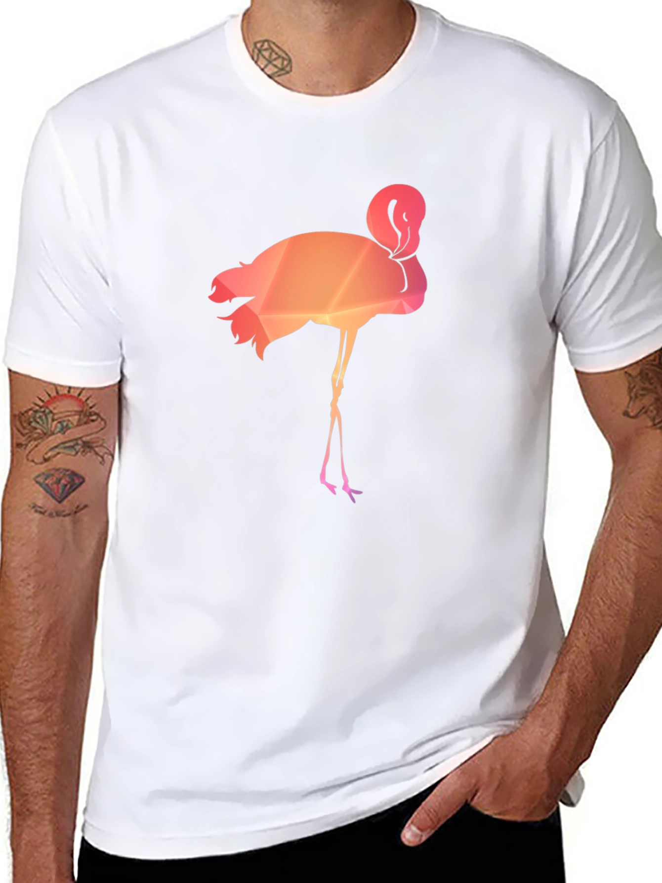 Black Geometric Flamingo Graphic Tee - Stylish Men's T-Shirt view 8