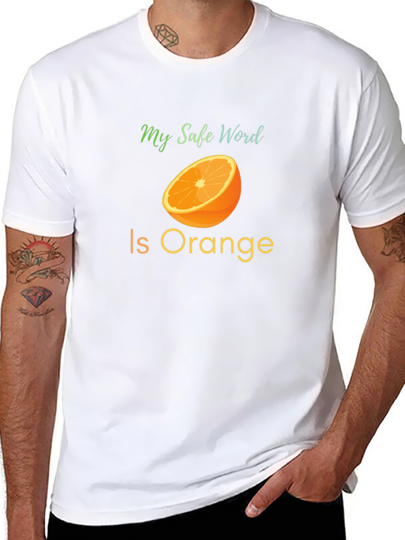 Black Safe Word Orange T-Shirt - Funny Fruit Design view 8