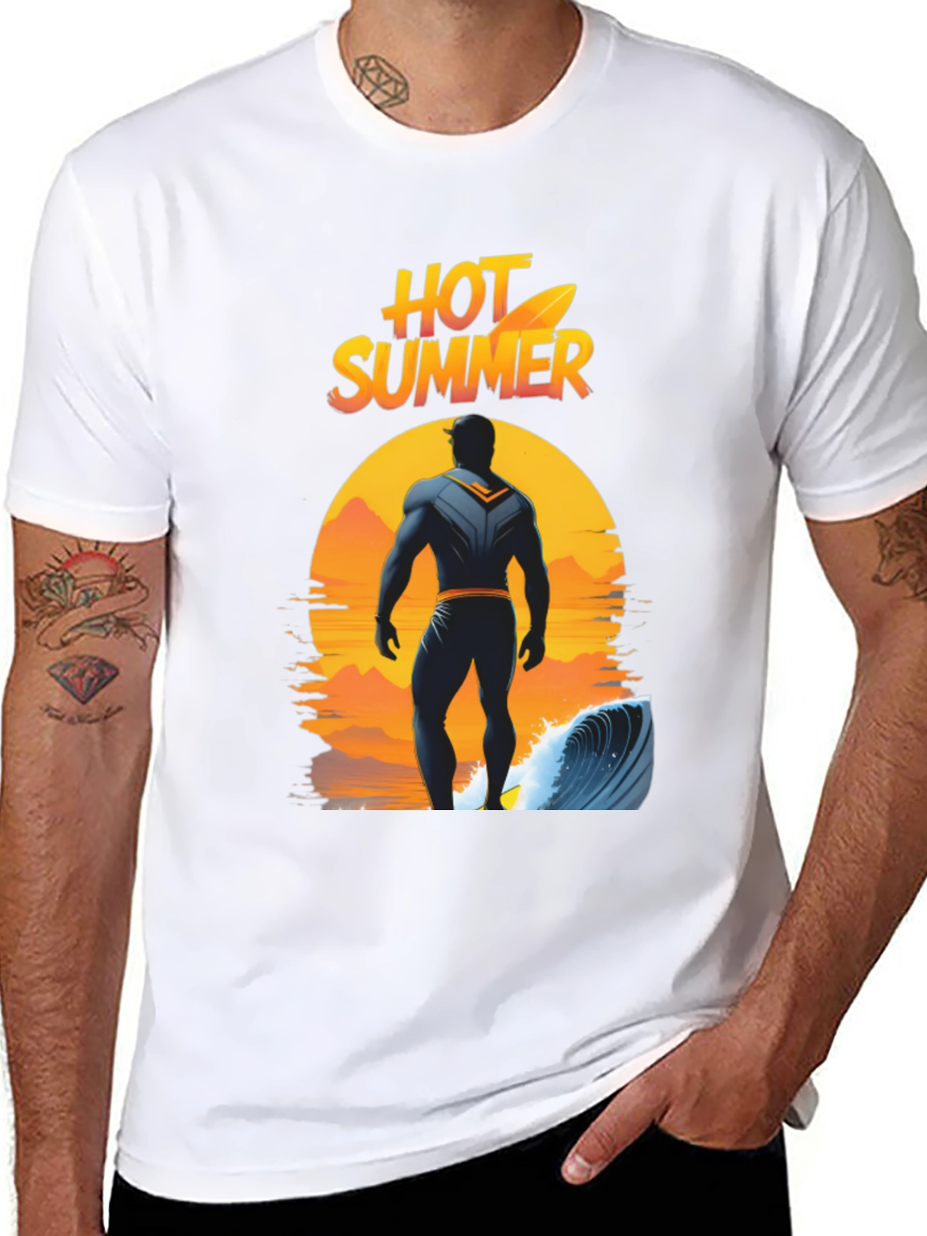 Black Hot Summer Surfer Graphic Tee - Black Cotton T-Shirt view 8