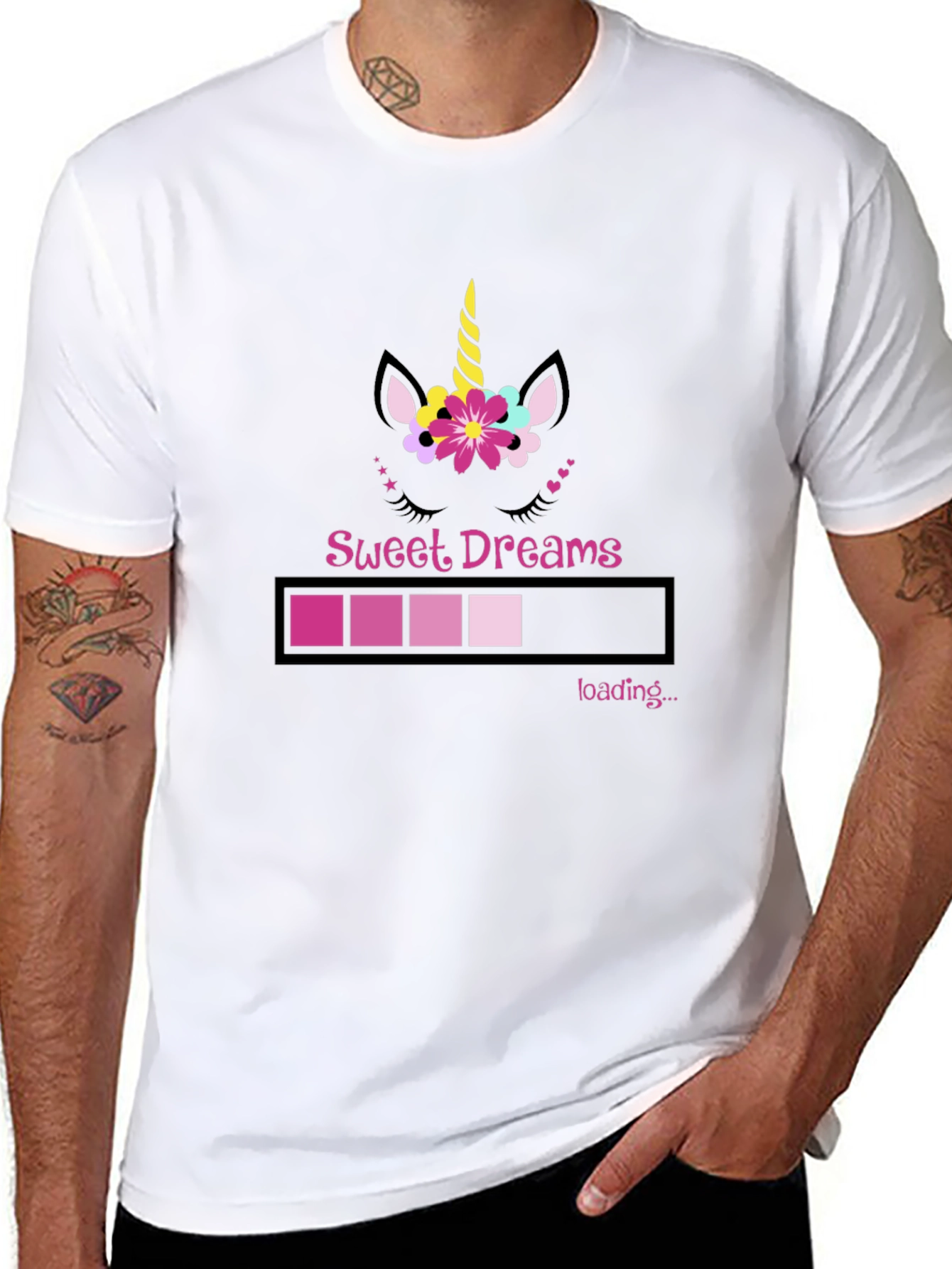Black Sweet Dreams Unicorn Loading Bar Black T-Shirt view 8