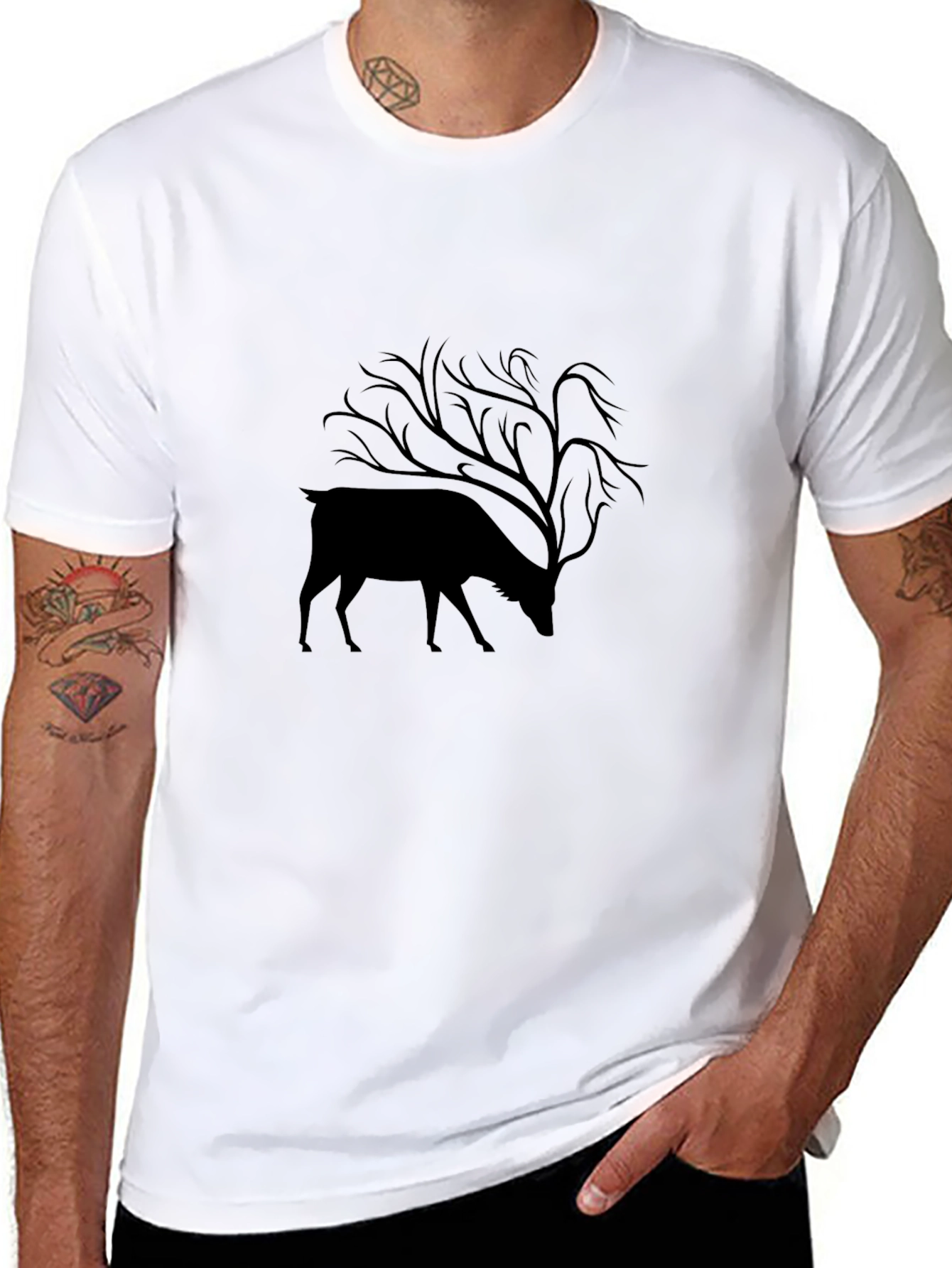 Black Nature Deer Tree T-Shirt - Stylish Graphic Tee view 8