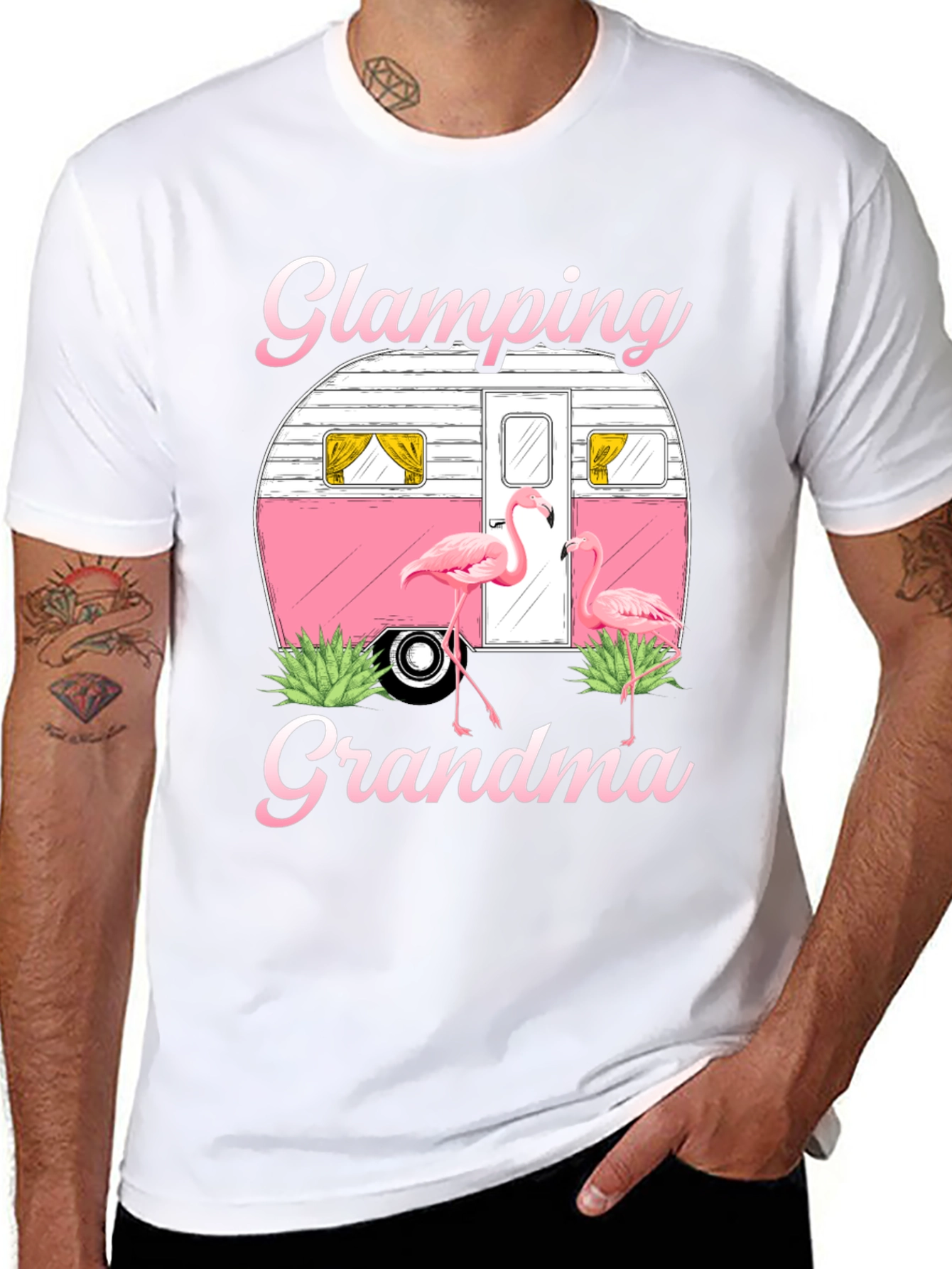 Black Glamping Grandma Flamingo T-Shirt view 8