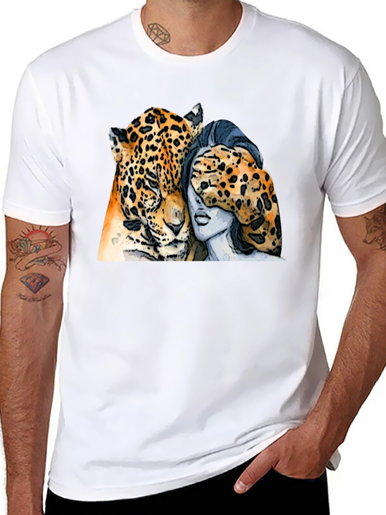 Black Jaguar and Woman Graphic Print Black T-Shirt view 8