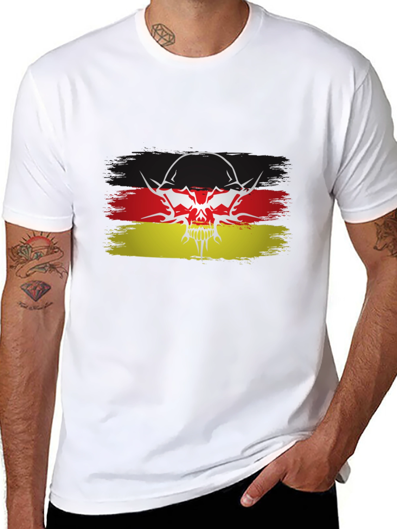 Black German Flag Skull Graphic Black T-Shirt view 8