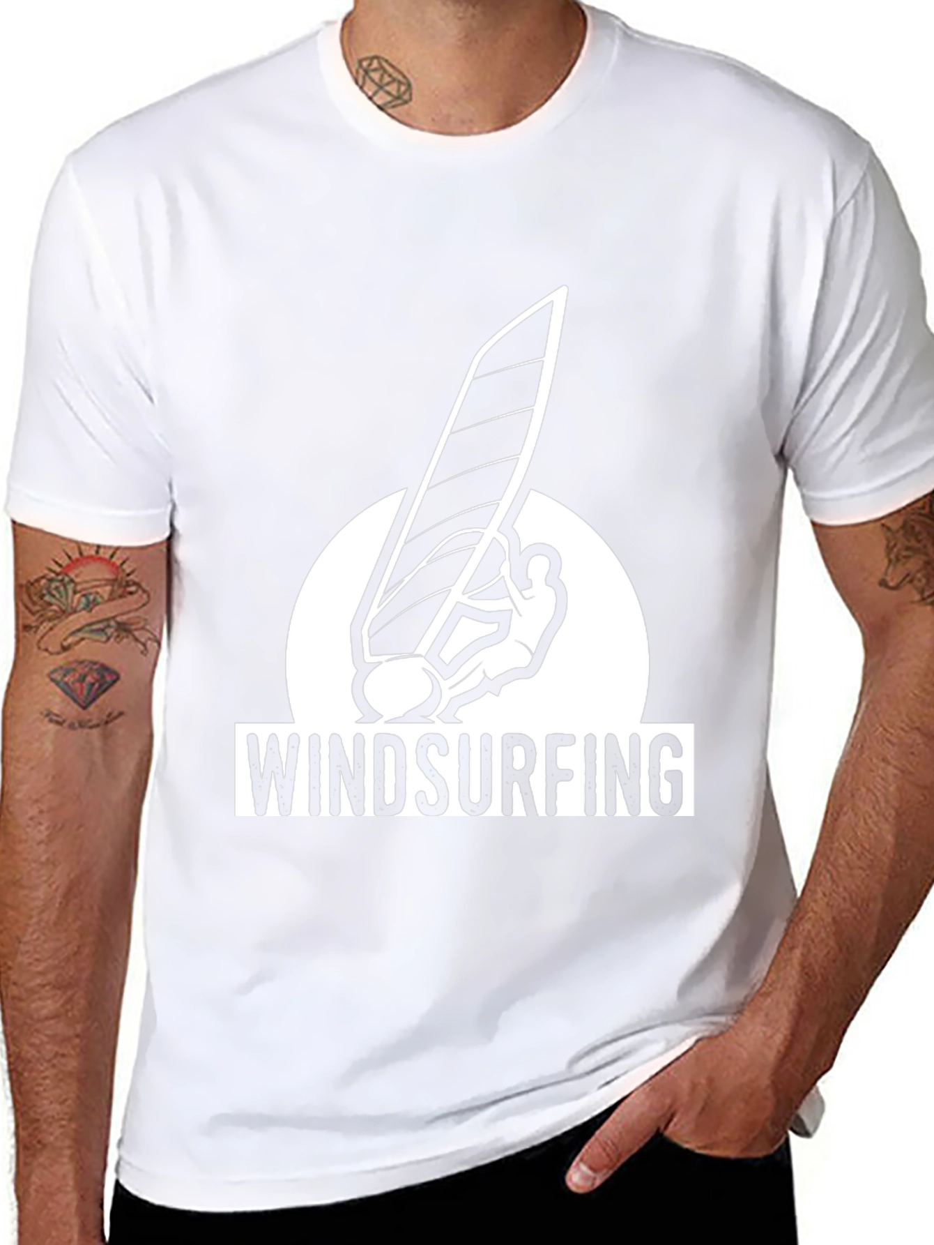 Black Windsurfing Graphic Tee - Black Cotton T-Shirt view 8