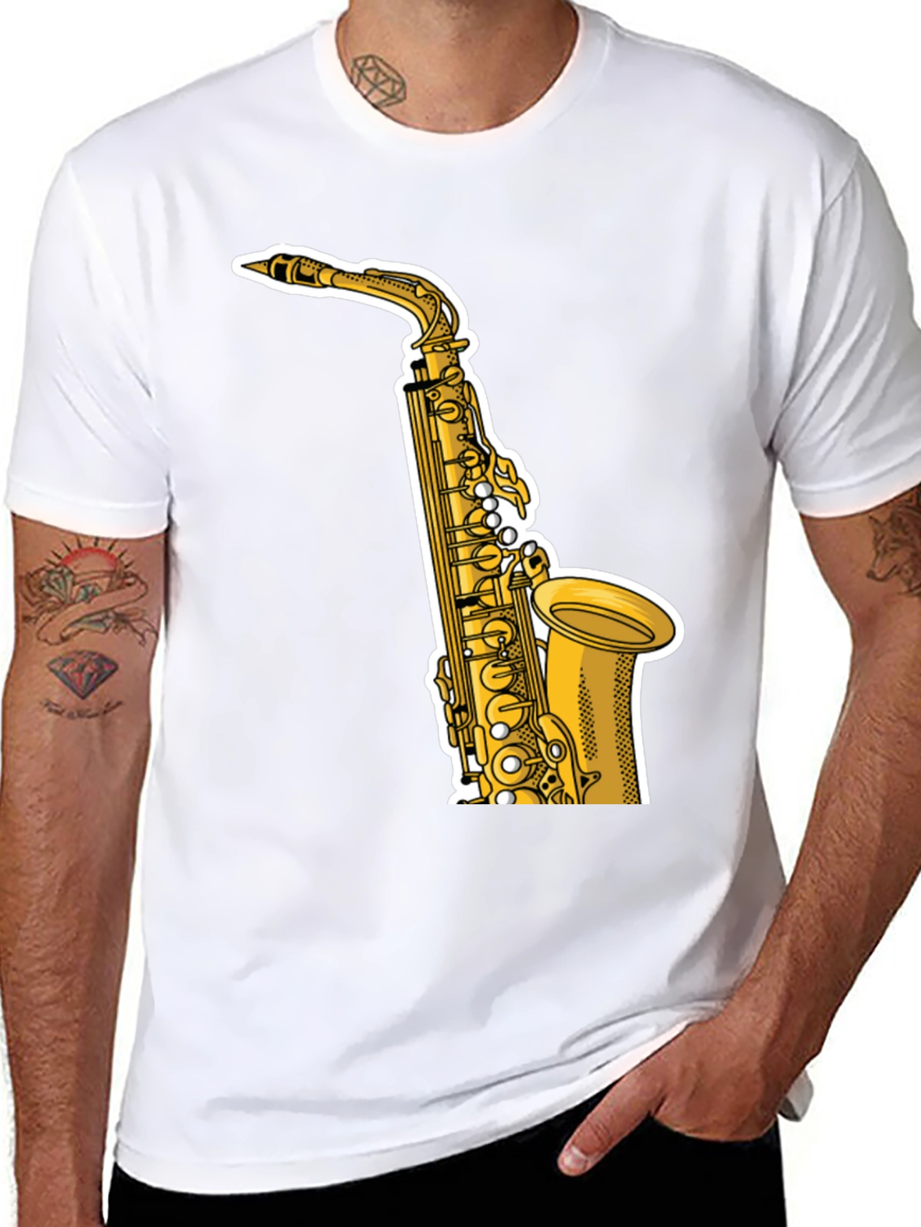 Black Saxophone Graphic Tee - Black Cotton T-Shirt view 8