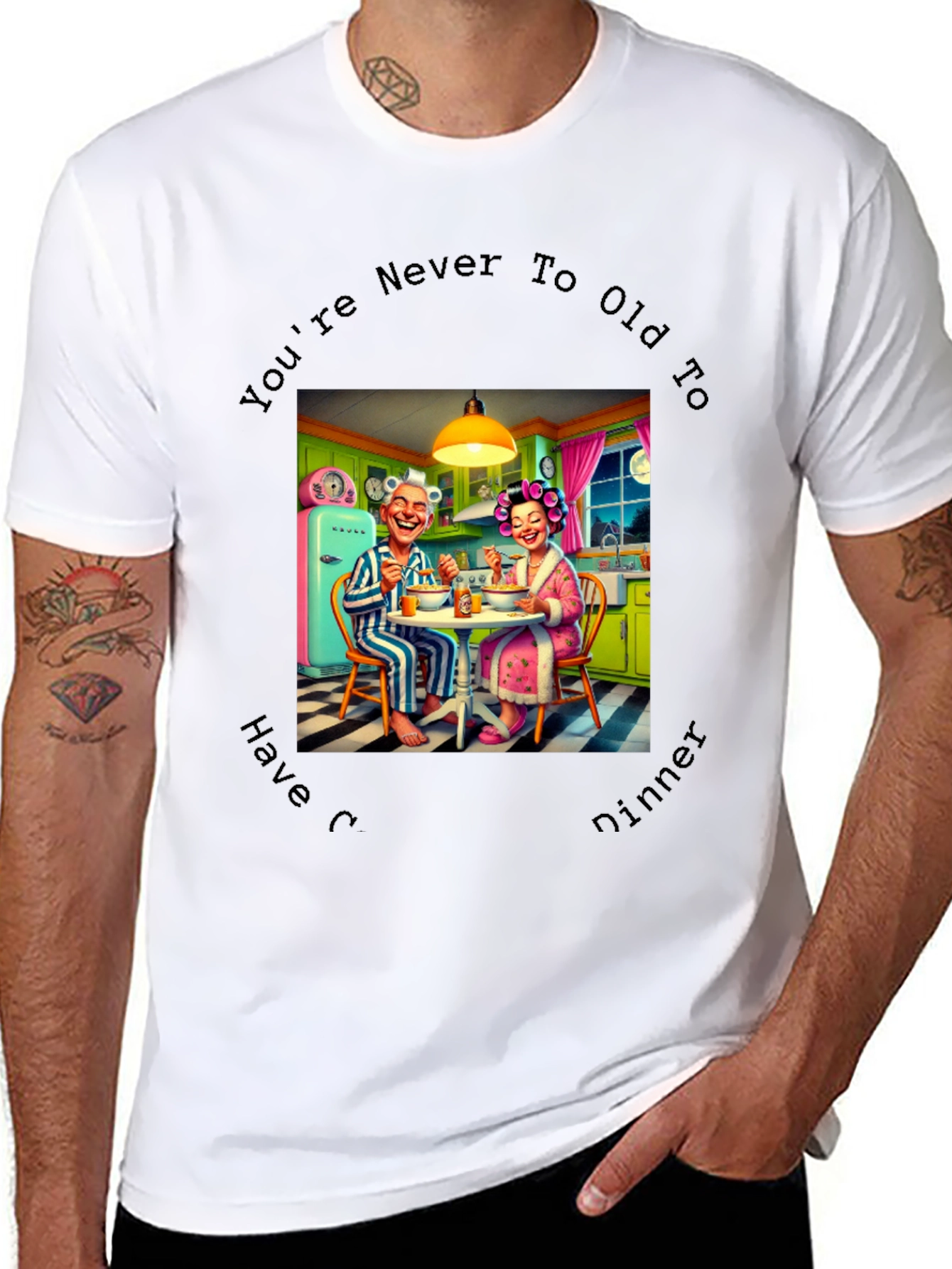 Black Funny "Never too old" Dinner T-Shirt view 8