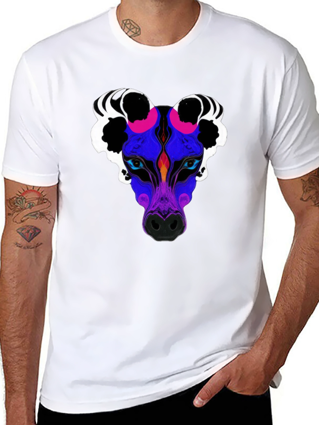 Black Abstract Wolf Graphic Tee - Black Crew Neck view 8