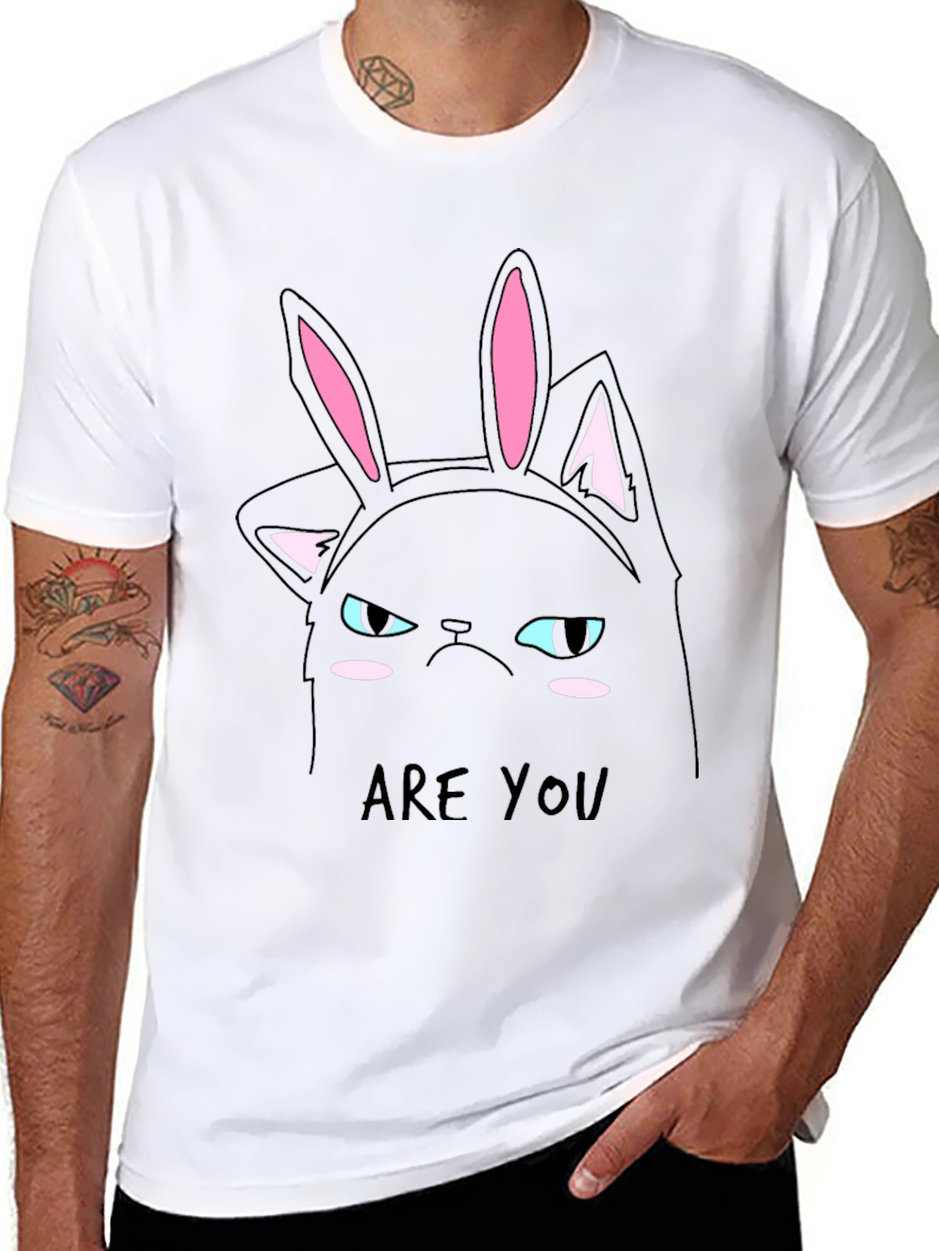 Black Grumpy Cat Bunny Ears T-Shirt - Men's Black Tee view 8