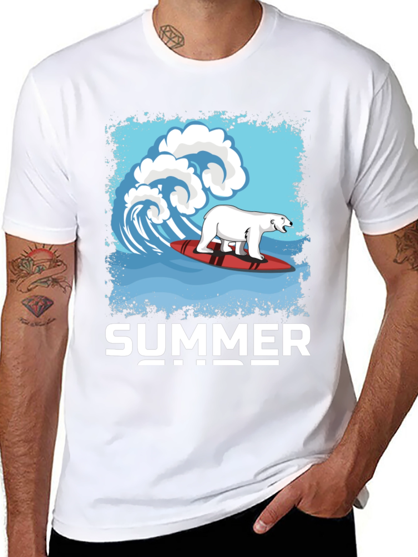 Black Surfing Polar Bear Summer T-Shirt view 8