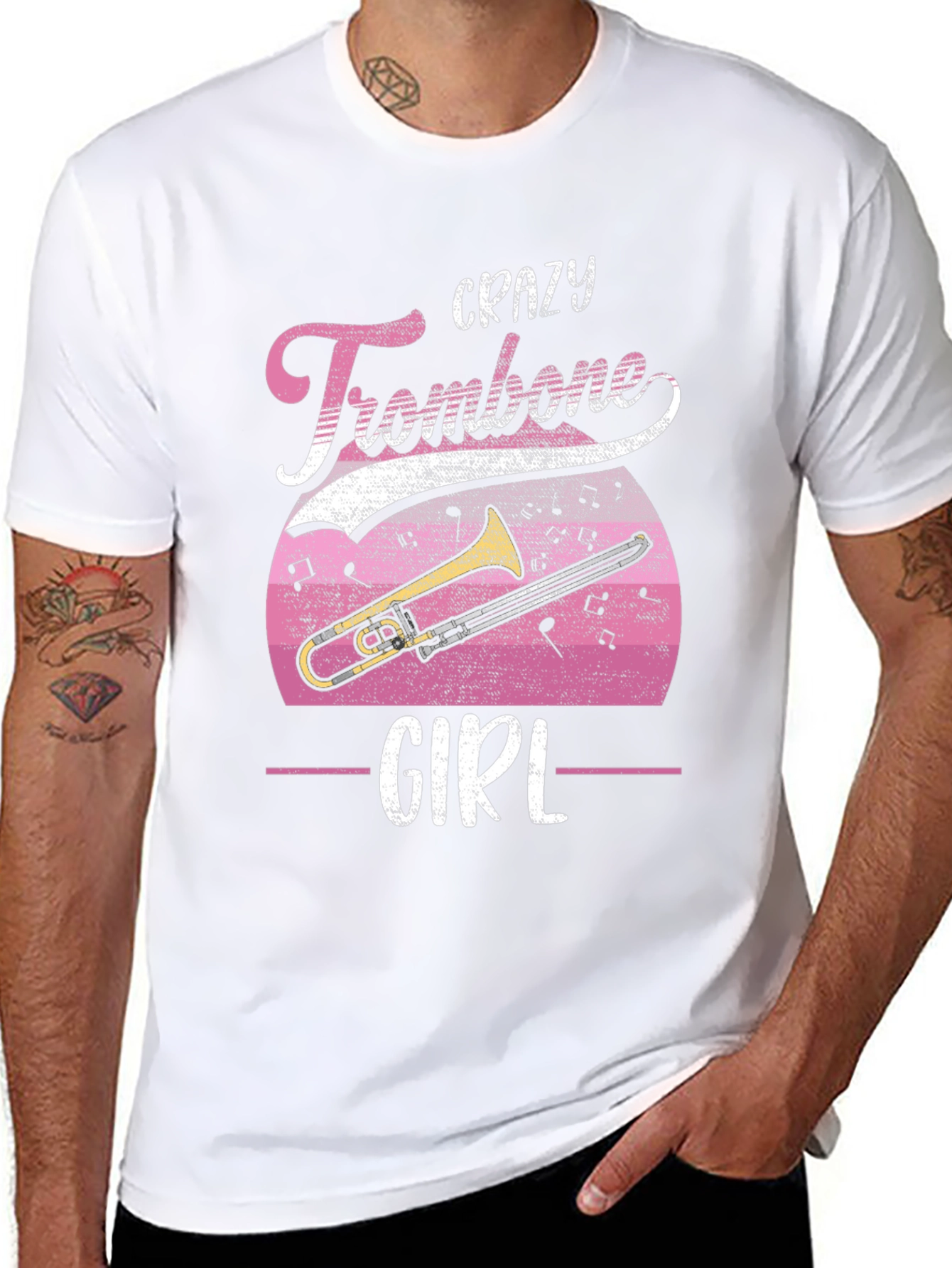 Black Crazy Trombone Girl T-Shirt - Music Lover Tee view 8