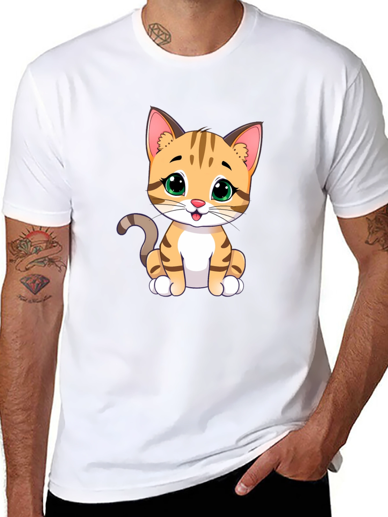 Black Cute Cartoon Cat Graphic T-Shirt view 8