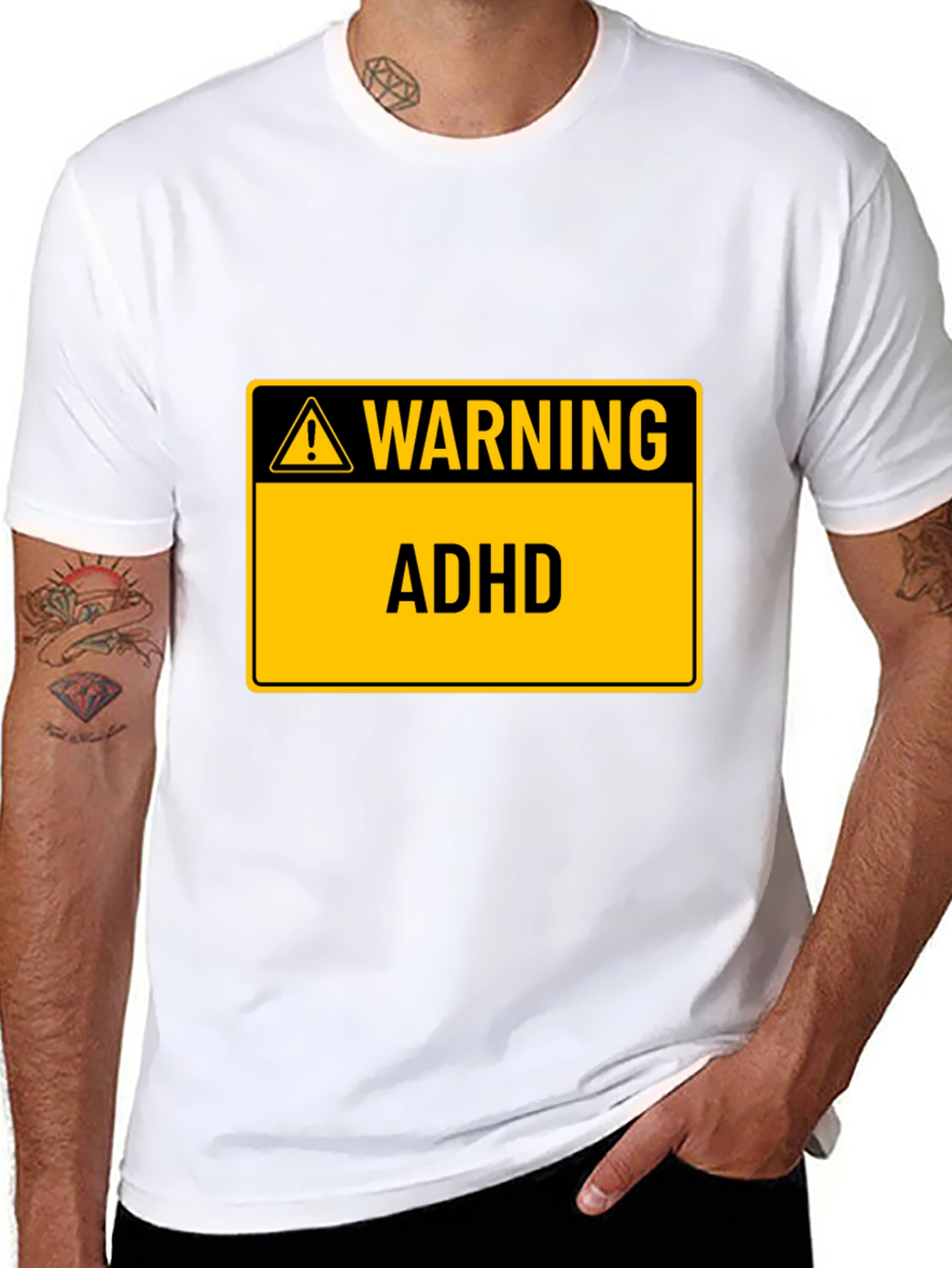 Black Warning ADHD Black T-Shirt view 8