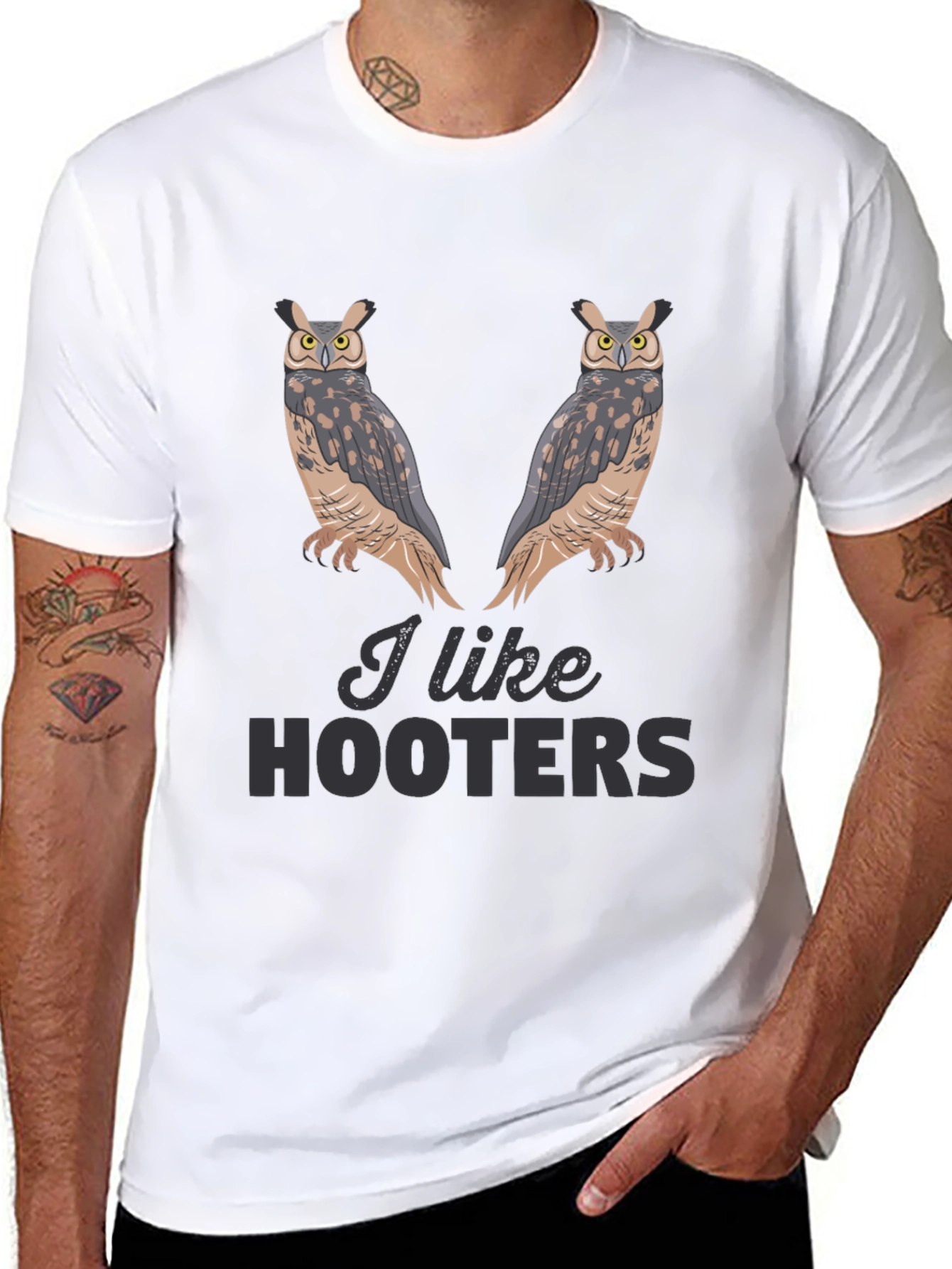 Black I Like Hooters Owl Graphic Black T-Shirt view 8
