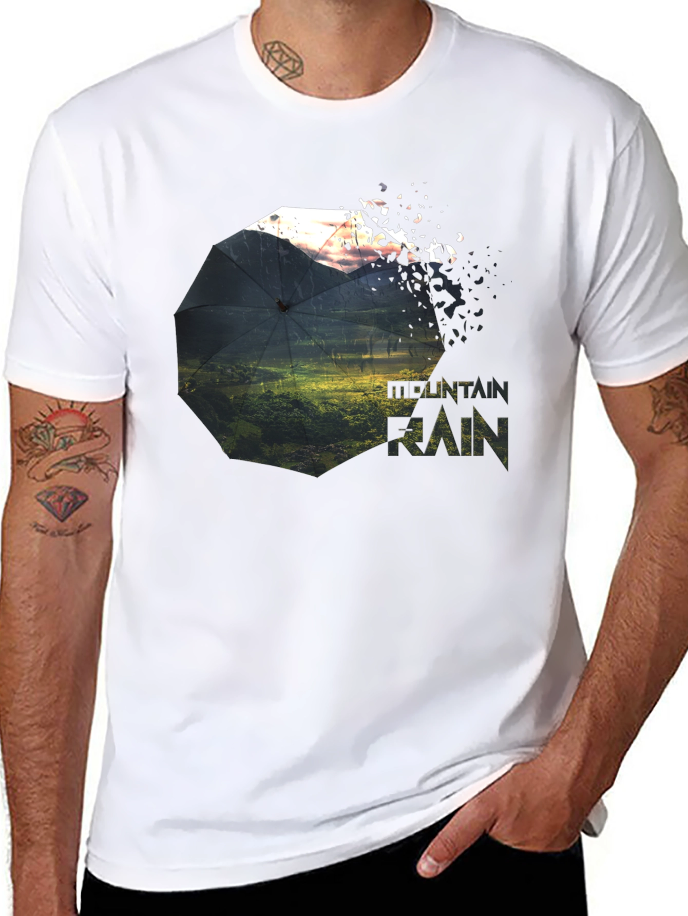 Black Mountain Rain Graphic Tee - Unique Nature Design view 8