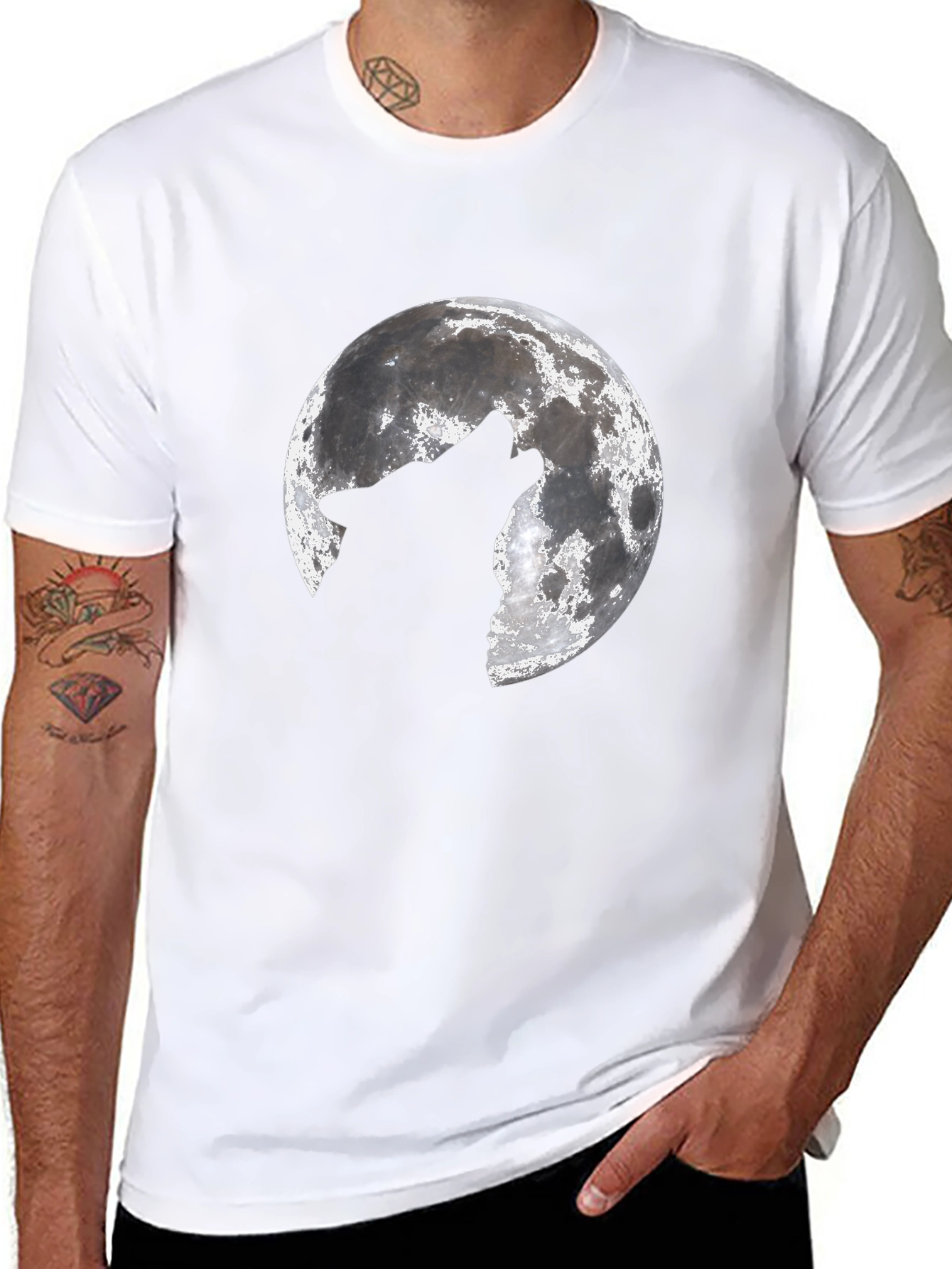 Black Wolf Howling at Moon Graphic Black T-Shirt view 8