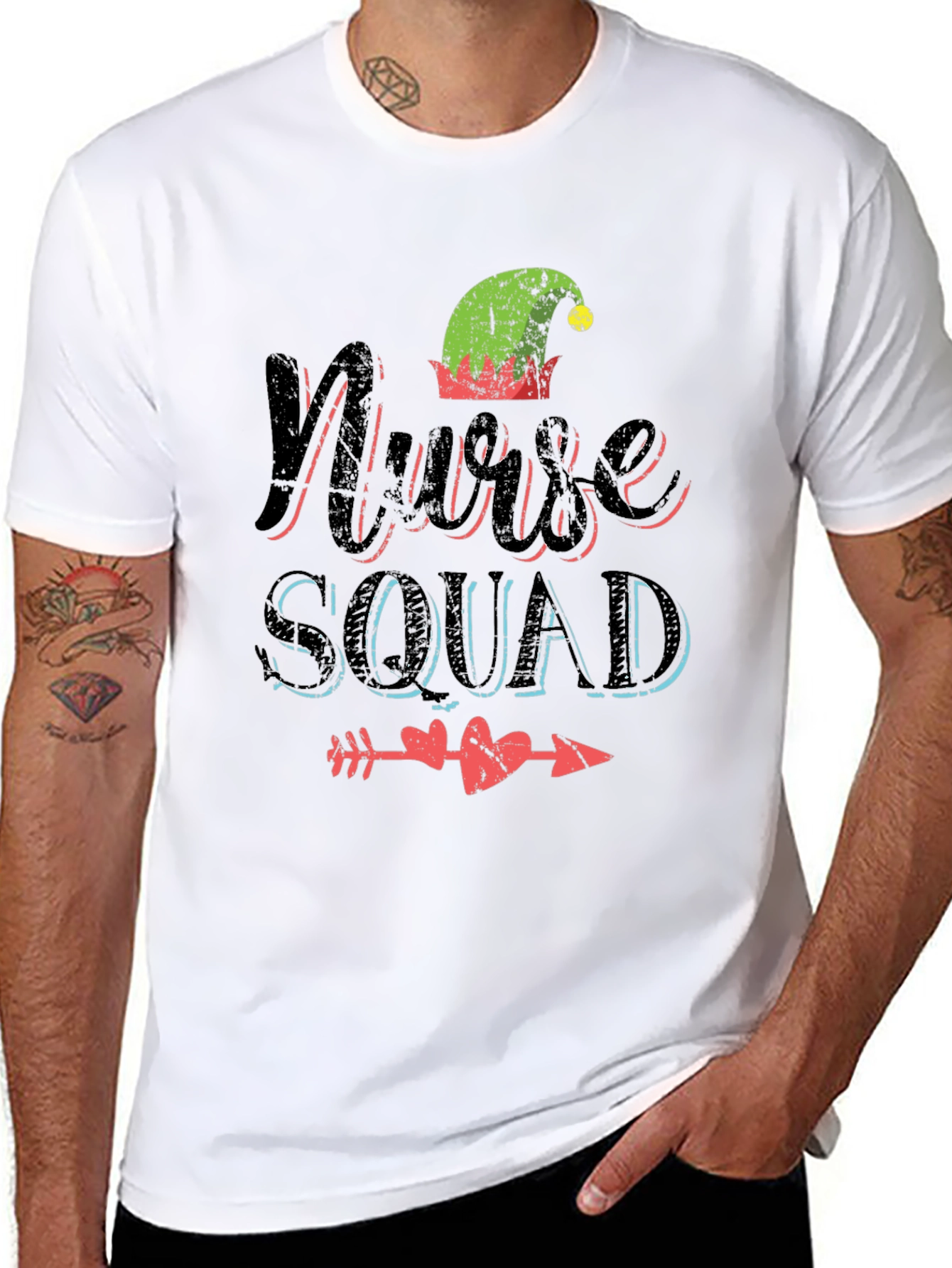 Black Nurse Squad Elf Hat Tee view 8