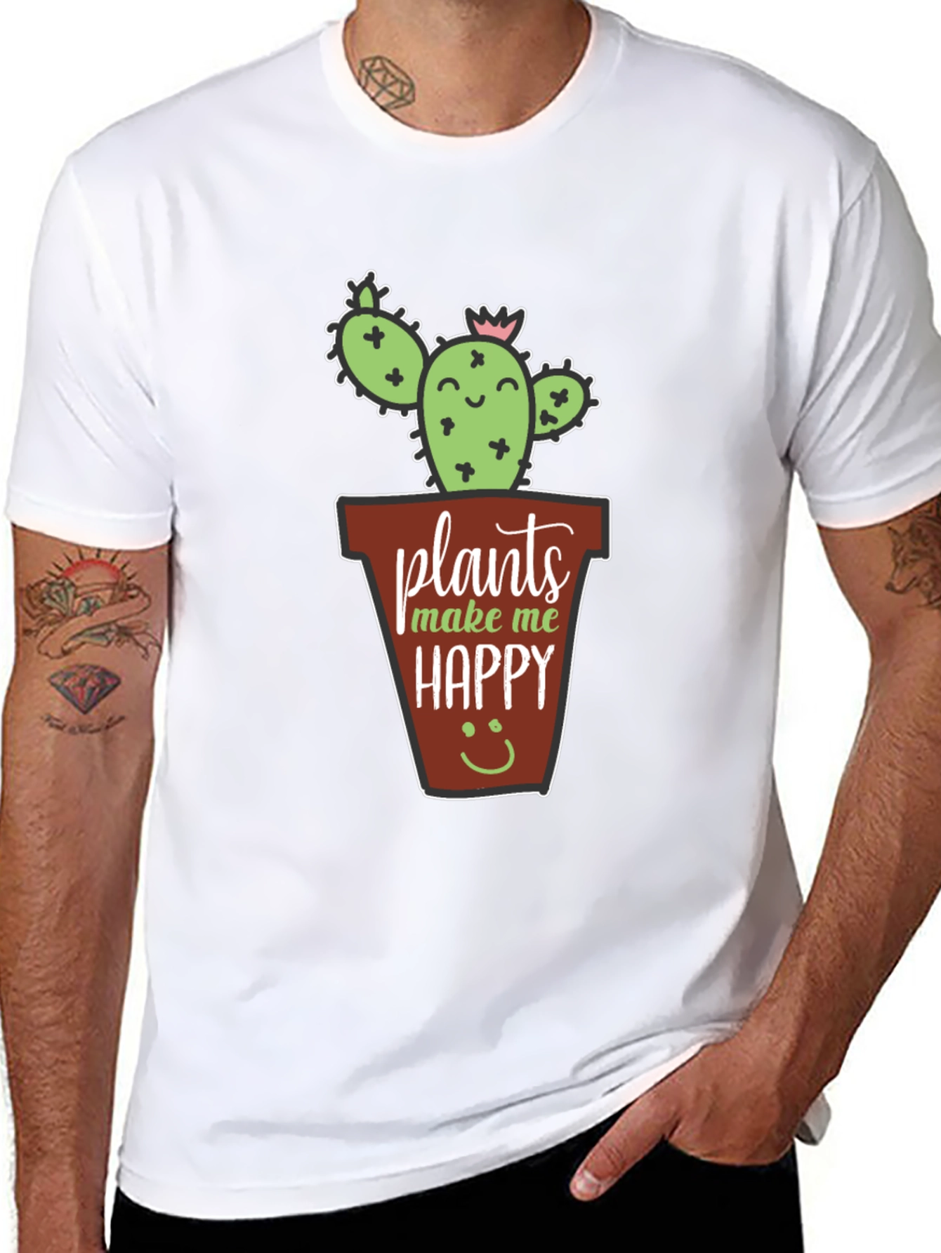 Black Plants Make Me Happy T-Shirt - Cute Cactus Tee view 8