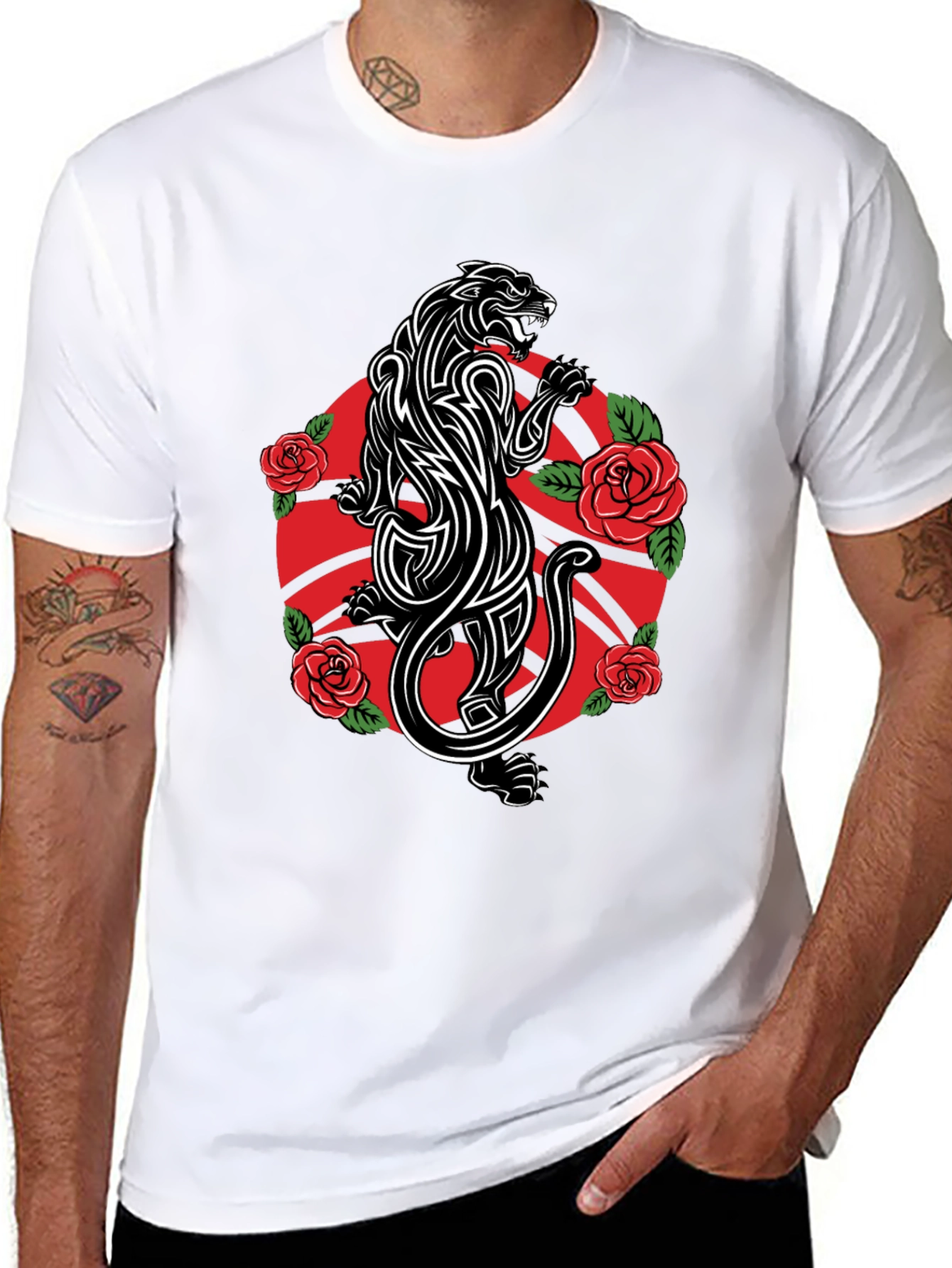 Black Panther & Roses Graphic Tee - Black view 8