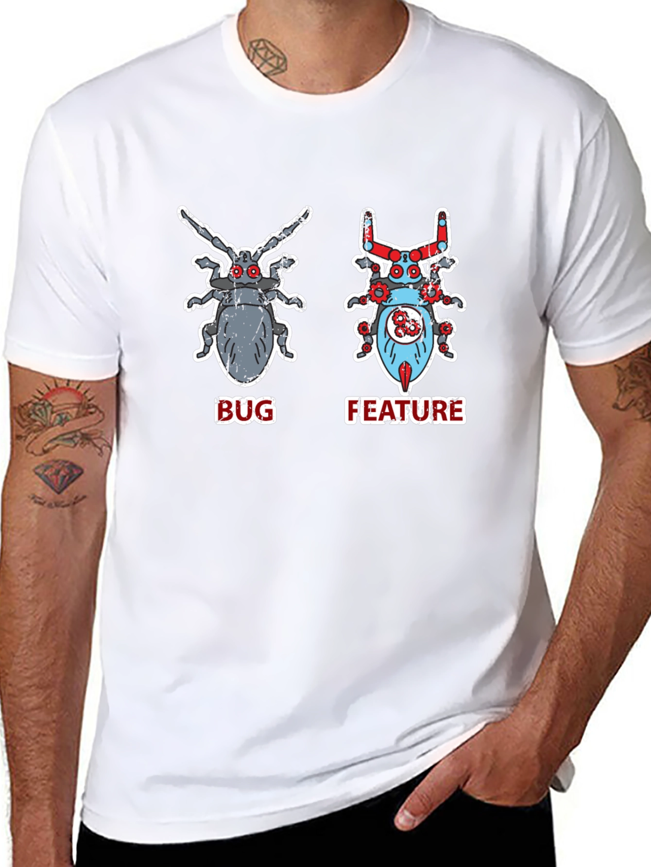 Black Bug vs. Feature T-Shirt - Programmer Humor Tee view 8