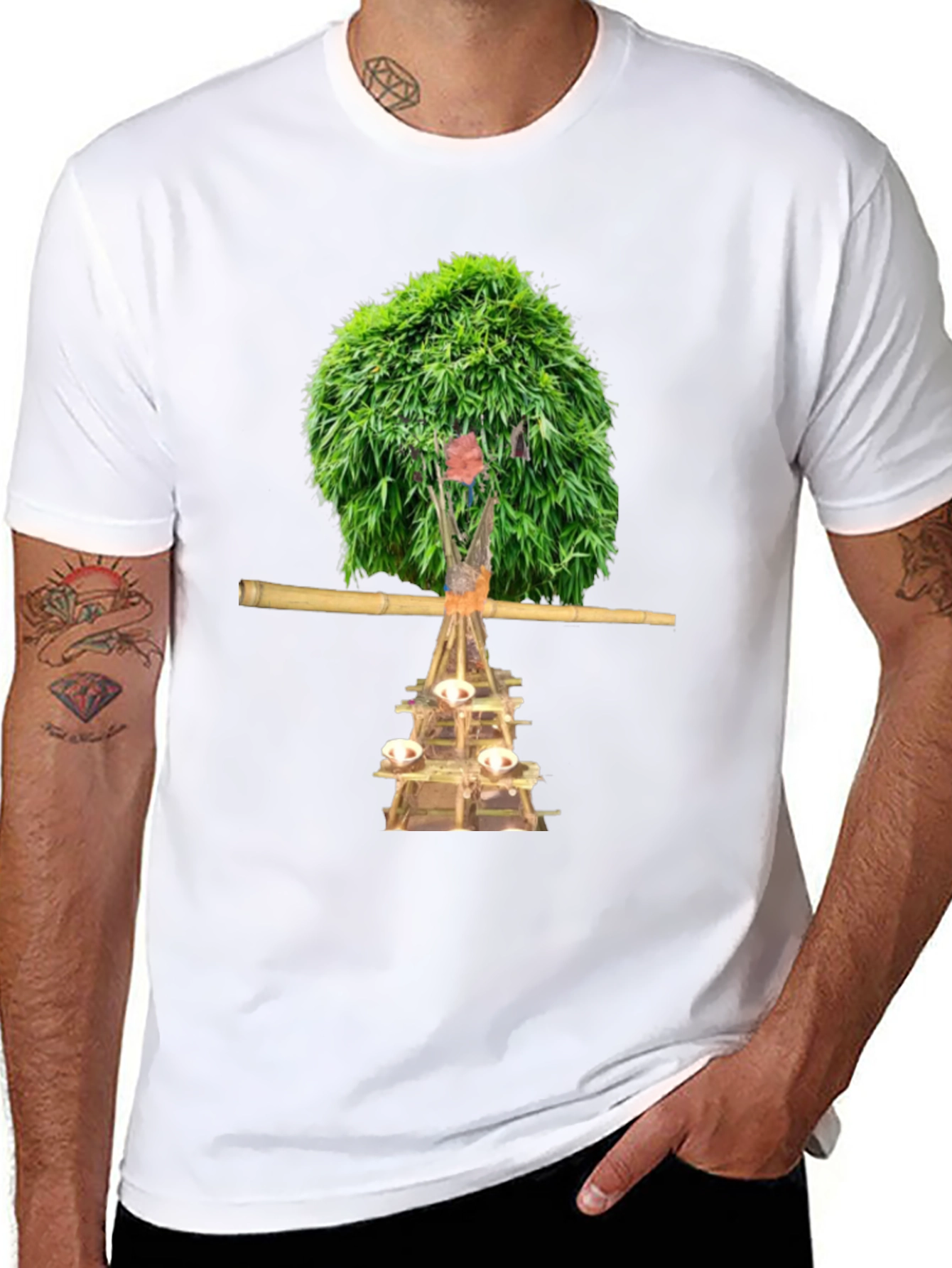 Black Unique T-Shirt with Nature-Inspired Graphic Print view 8