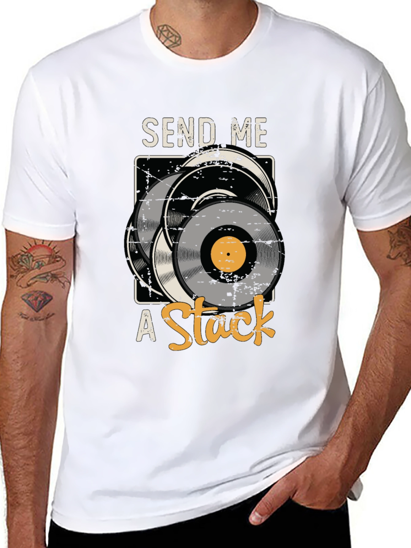 Black Send Me A Stack Vinyl Record Graphic Tee view 8