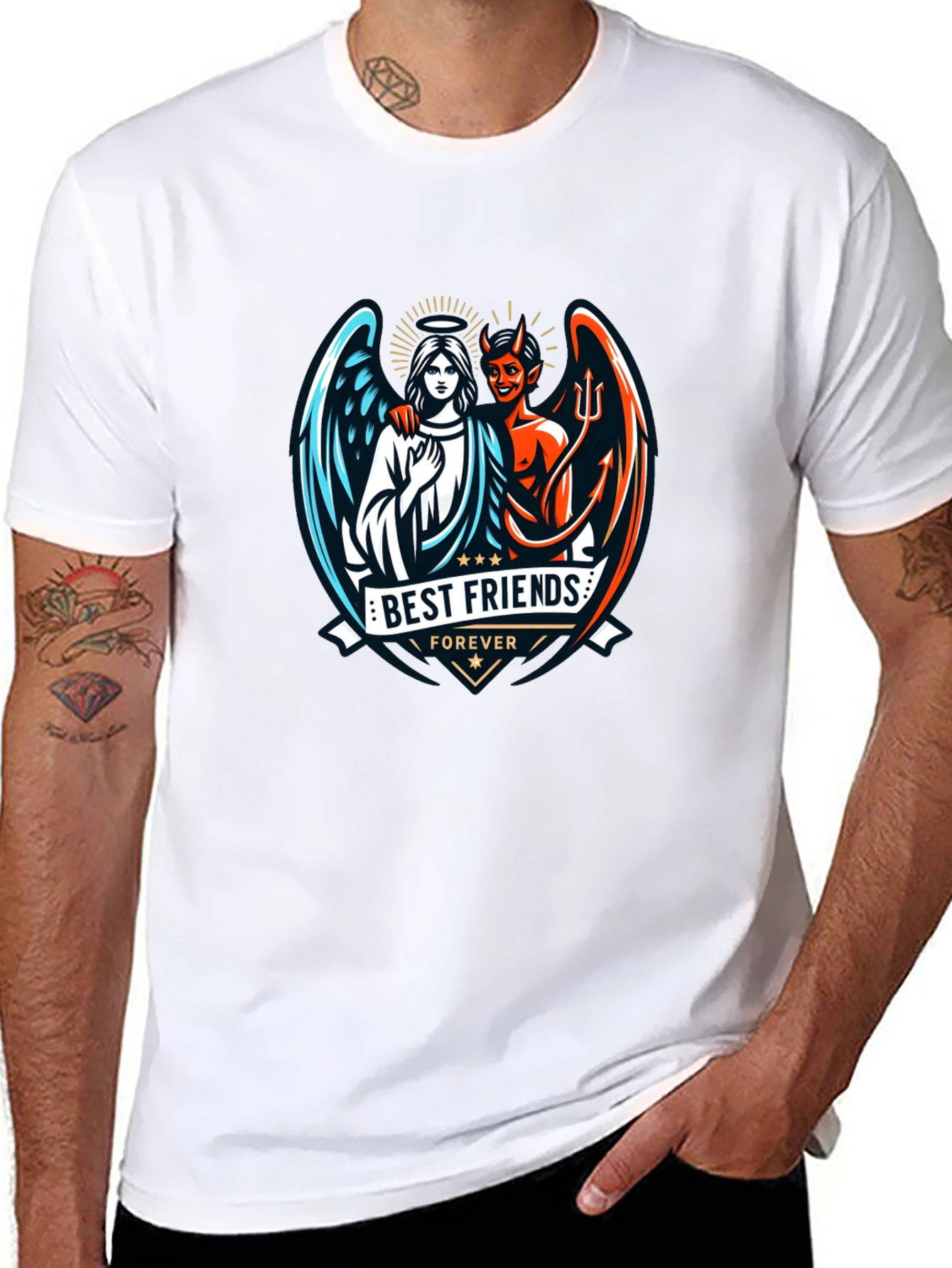 Black Best Friends Forever Graphic T-Shirt - Angel & Devil Design view 8