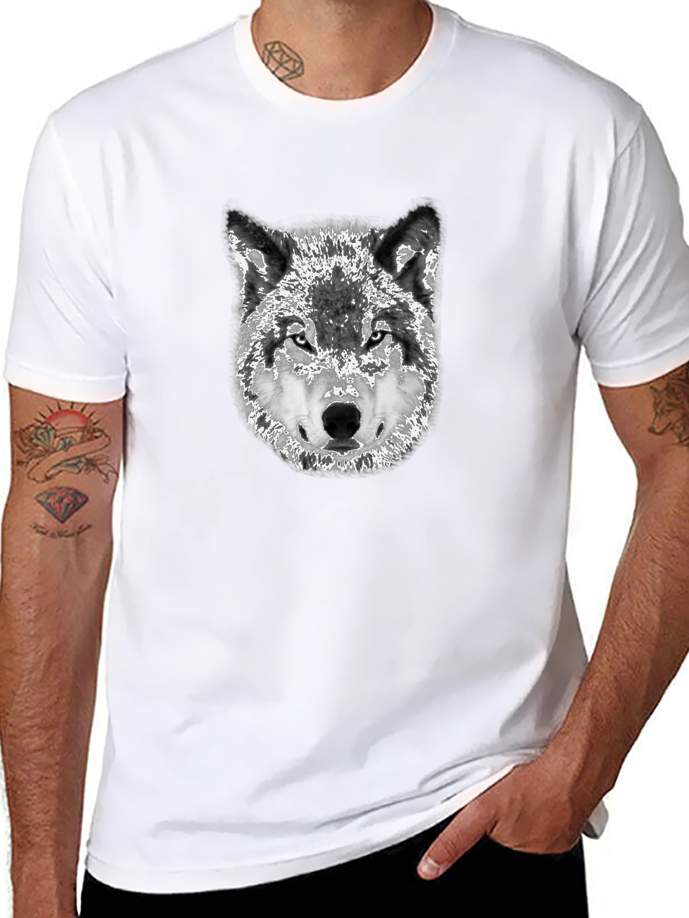 Black Wolf Graphic Print Black T-Shirt view 8