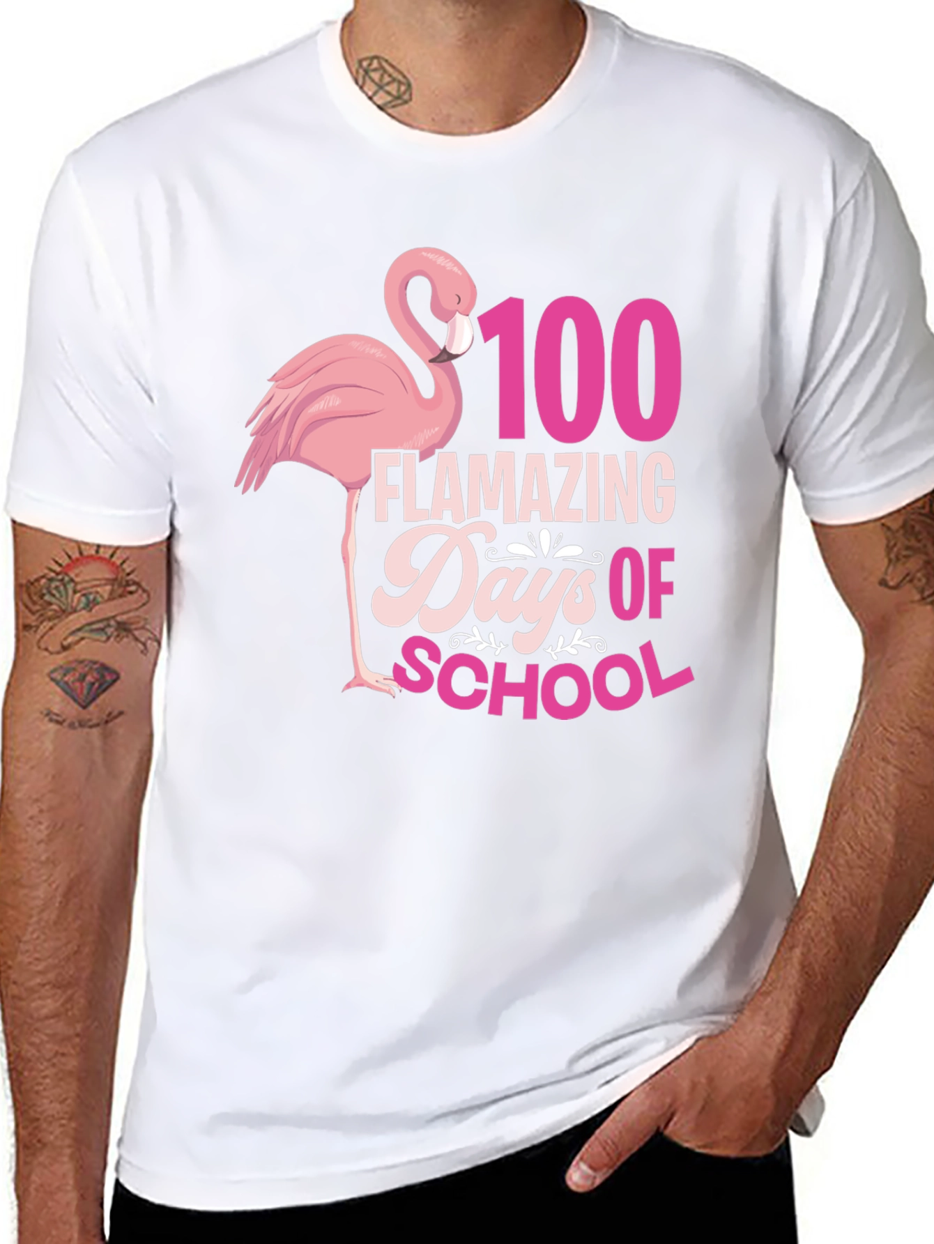Black 100 Days of School Flamingo Tee view 8