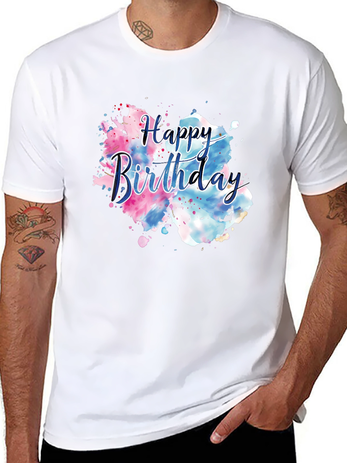 Black Happy Birthday Watercolor T-Shirt view 8