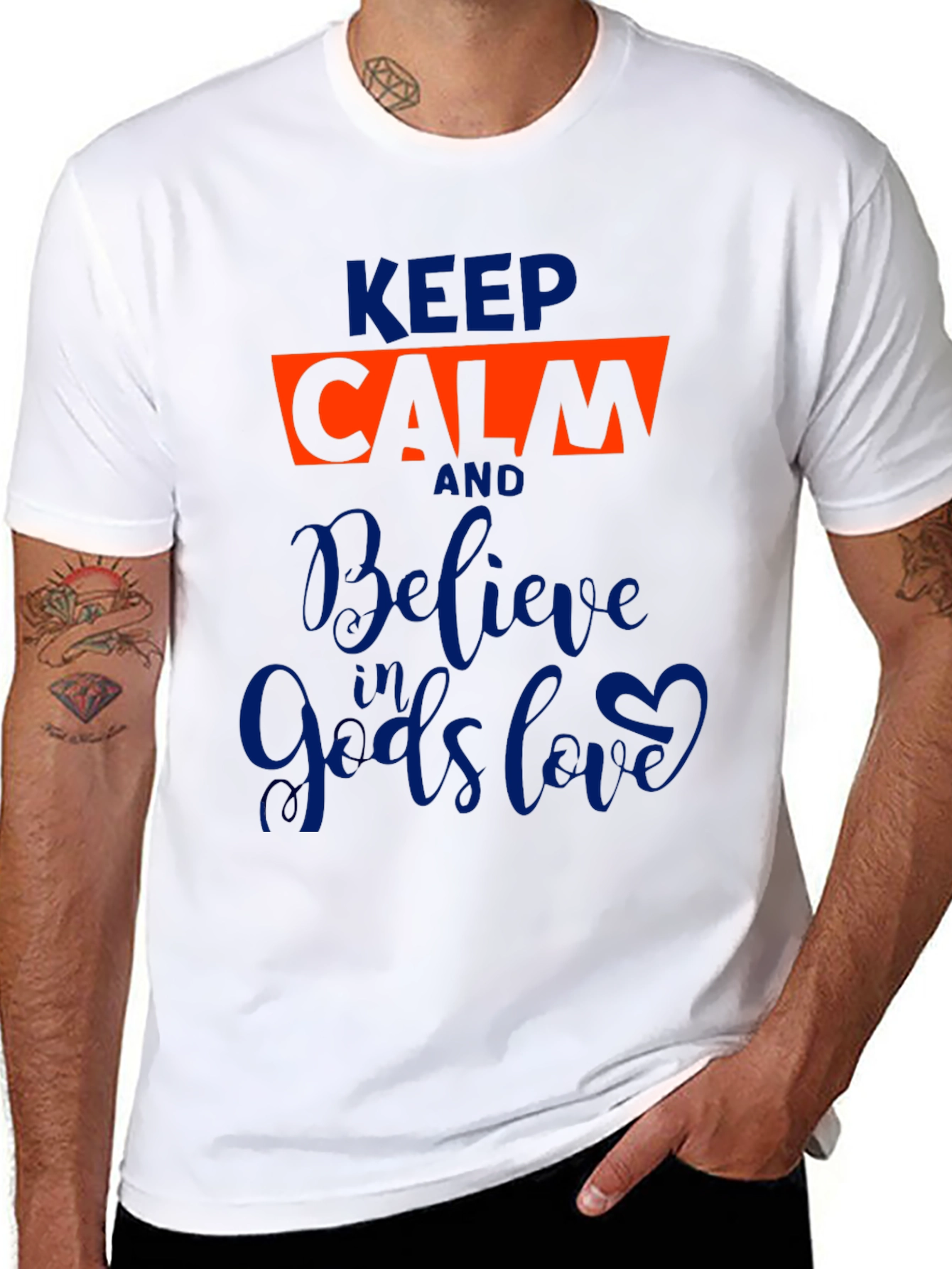 Black Keep Calm Believe in God's Love Graphic Tee view 8