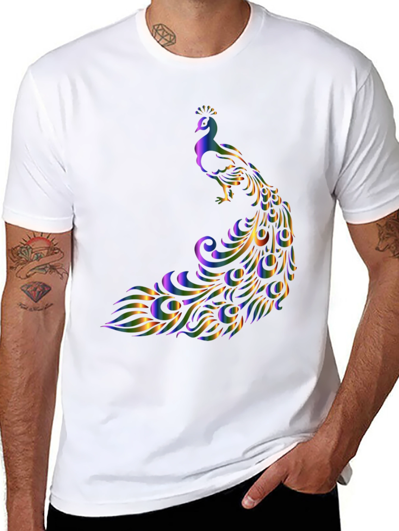 Black Peacock Graphic T-Shirt - Stylish and Eye-Catching Design view 8