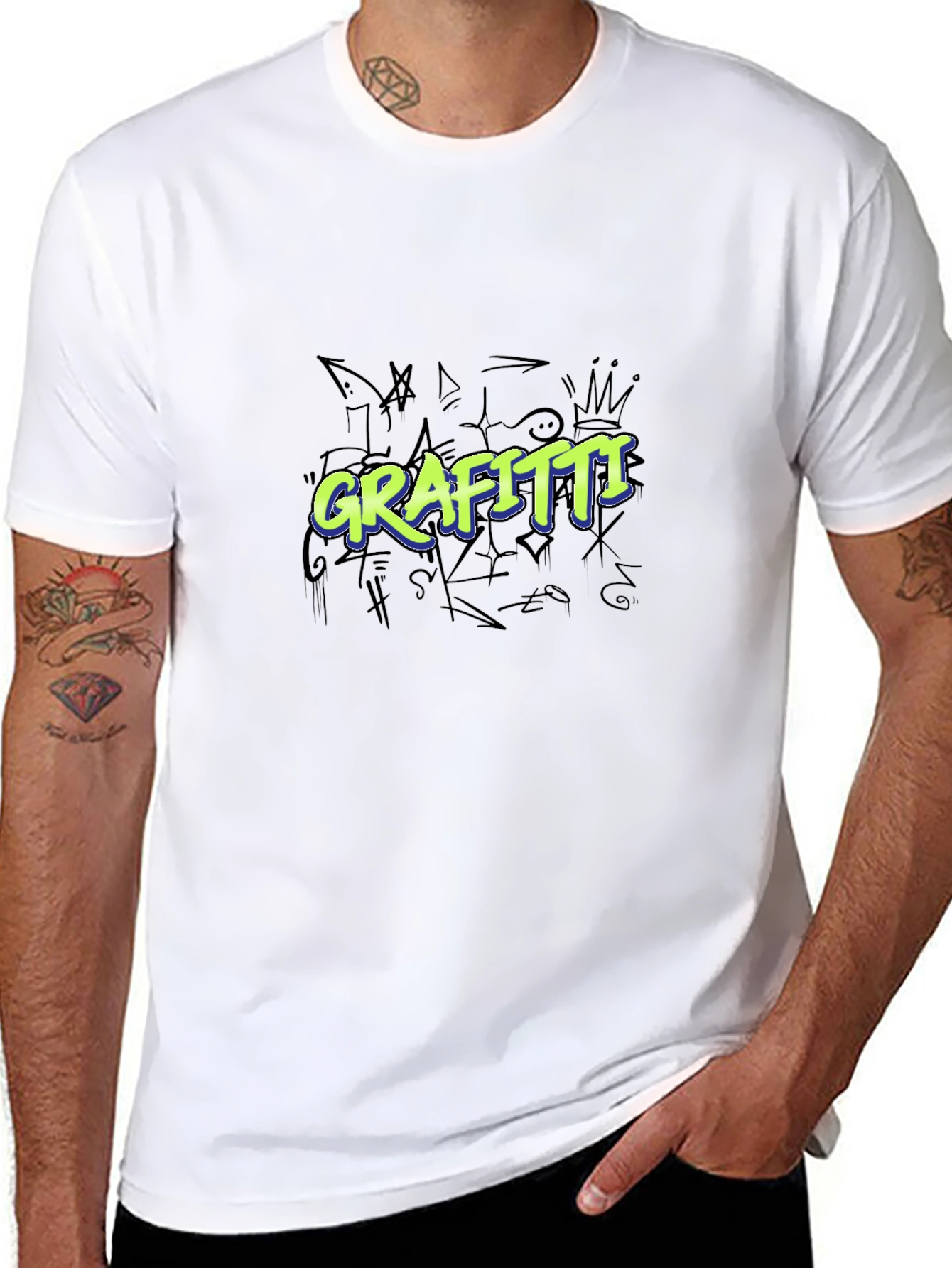 Black Graffiti T-Shirt - Black Crew Neck Tee view 8