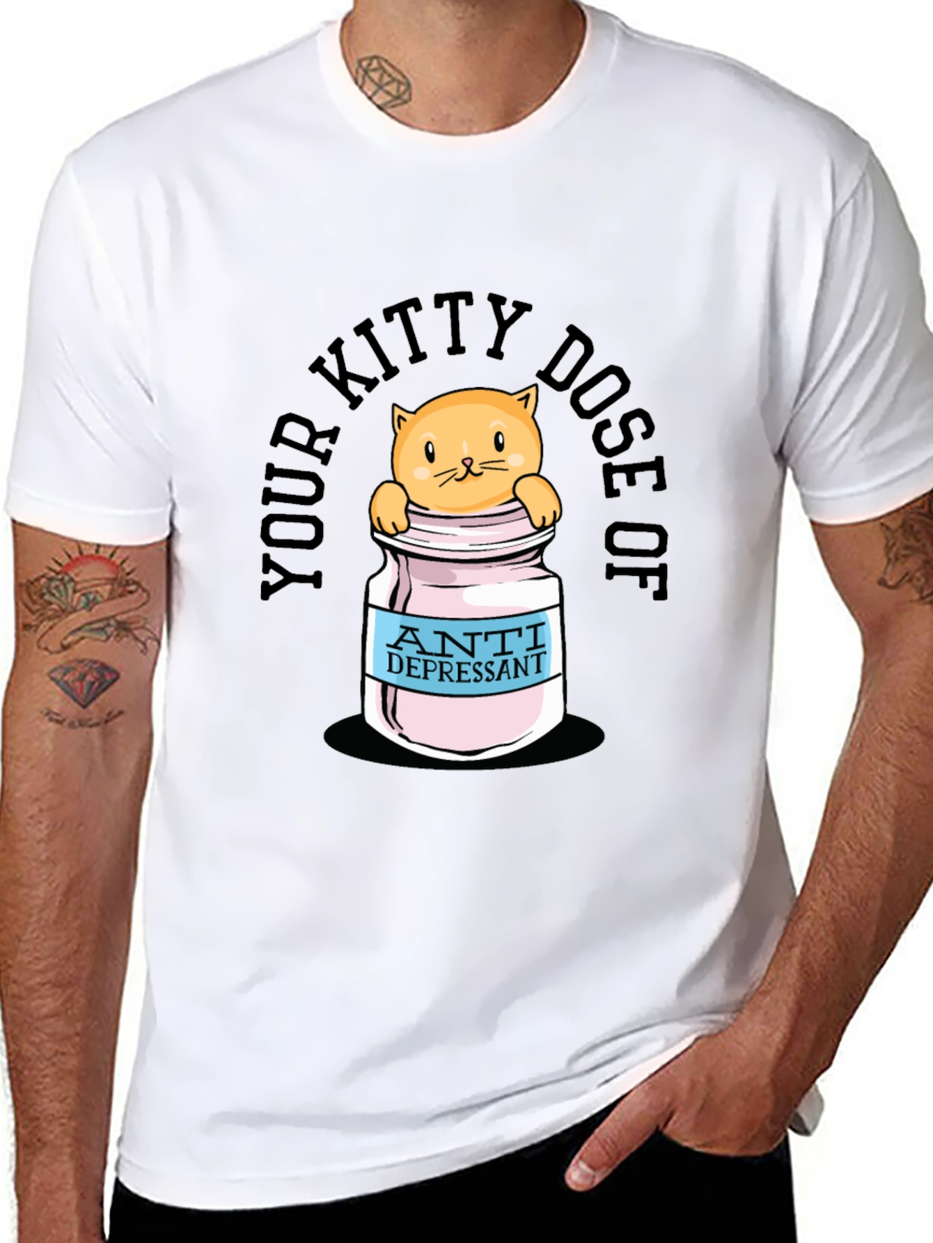 Black Kitty Dose of Antidepressant Funny T-Shirt view 8