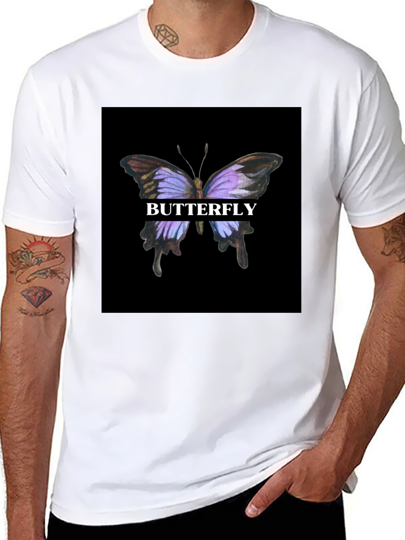 Black Butterfly Graphic Print Black T-Shirt view 8