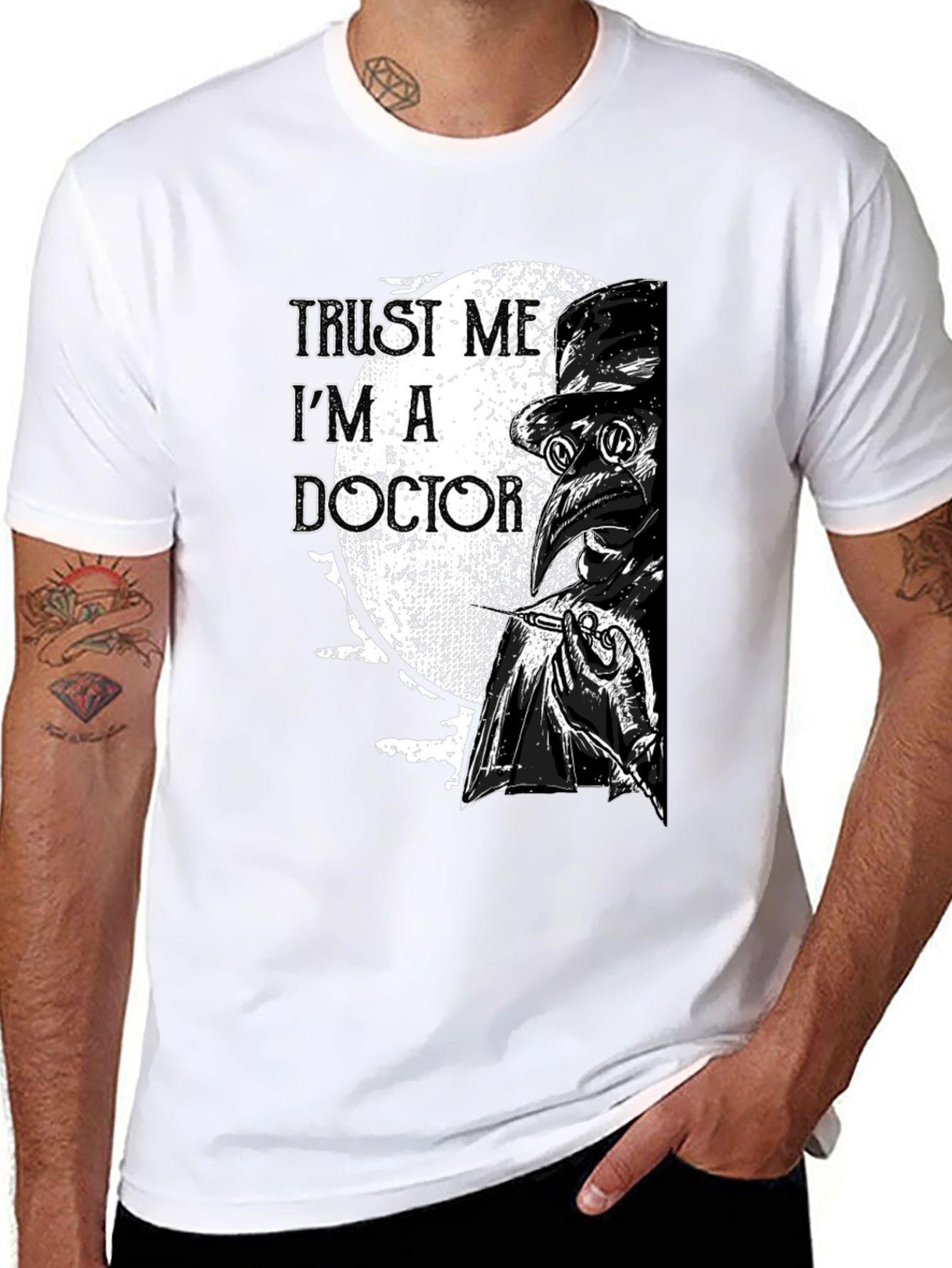 Black Trust Me I'm A Doctor Plague Doctor T-Shirt  view 8