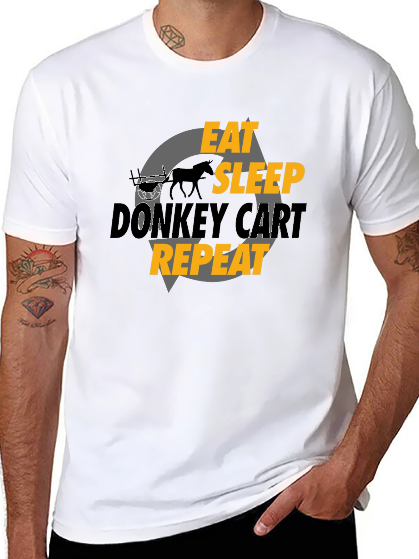 Black Eat Sleep Donkey Cart Repeat - Graphic T-Shirt view 8