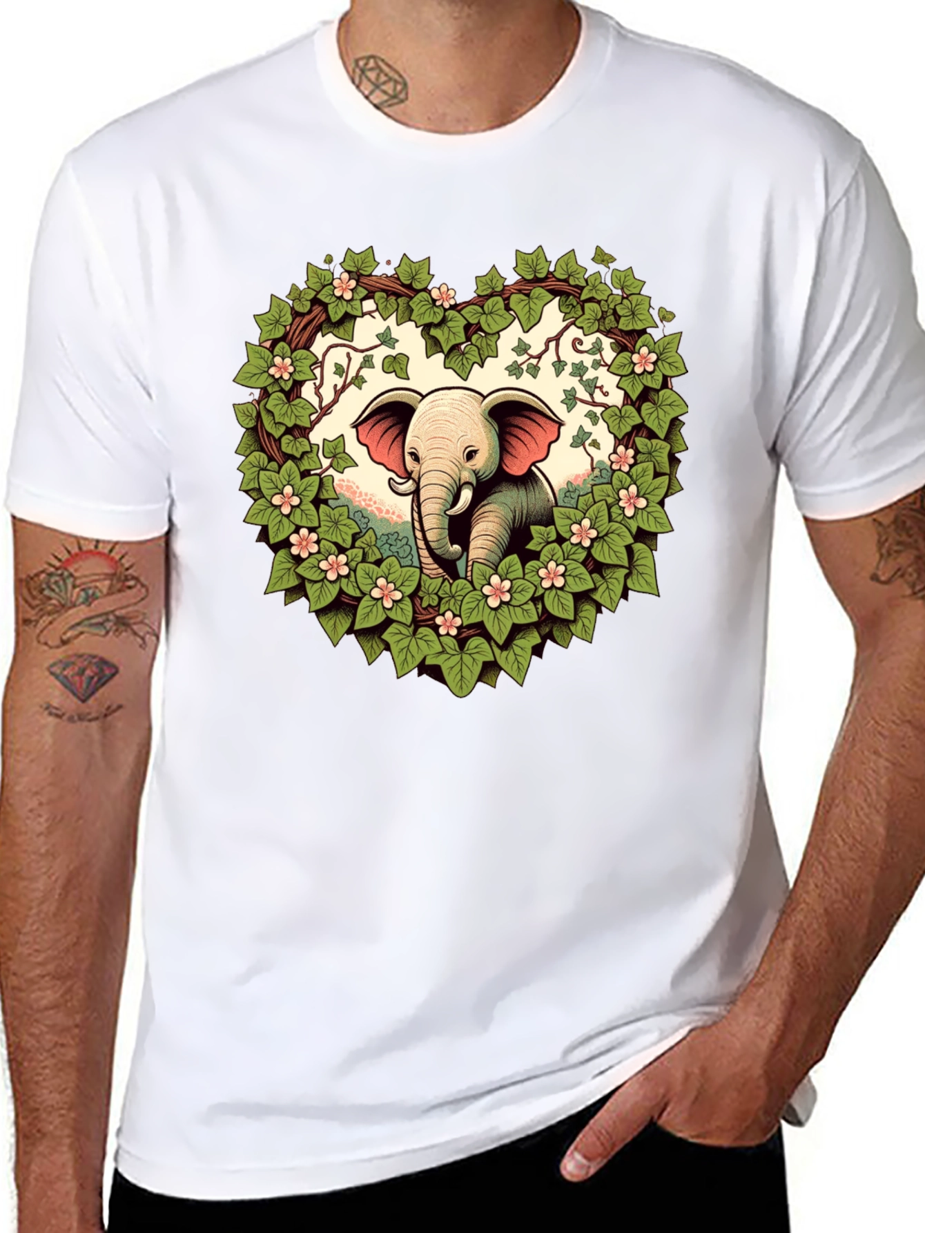 Black Elephant Love Tee - Heart Wreath Design view 8