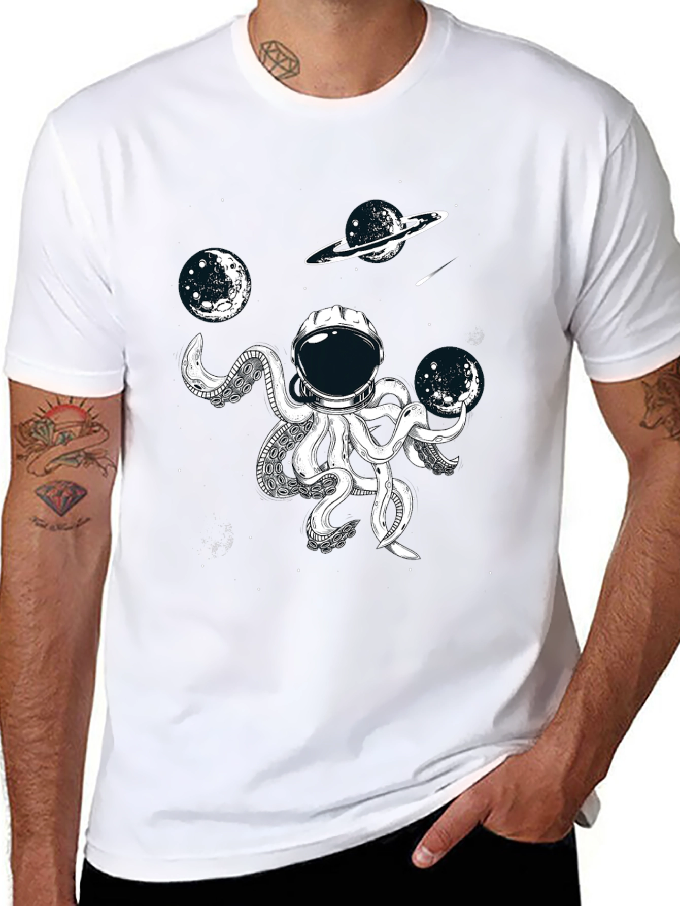Black Cosmic Octopus Astronaut T-Shirt - Space Adventure Tee view 8
